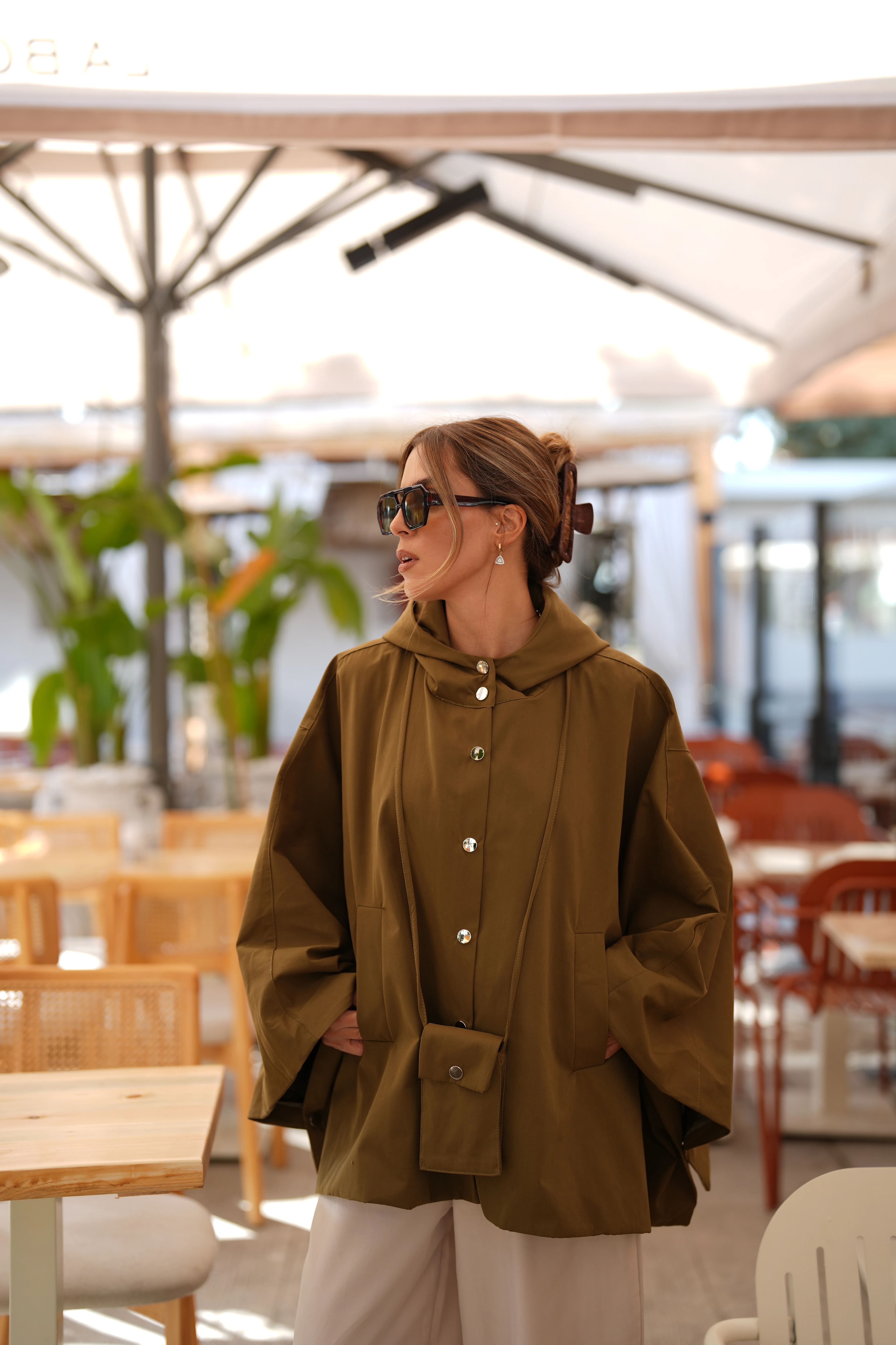 Çanta Aksesuarlı  Panço Haki