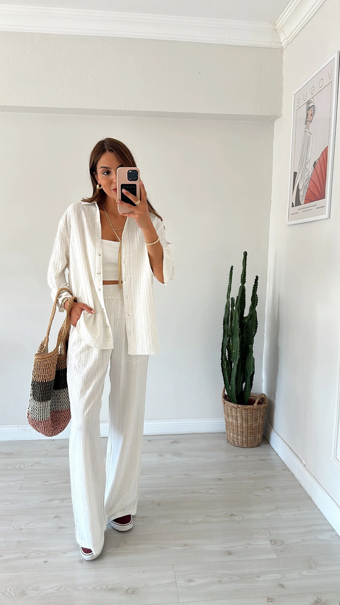 Dokulu Kumaş Takım Ekru