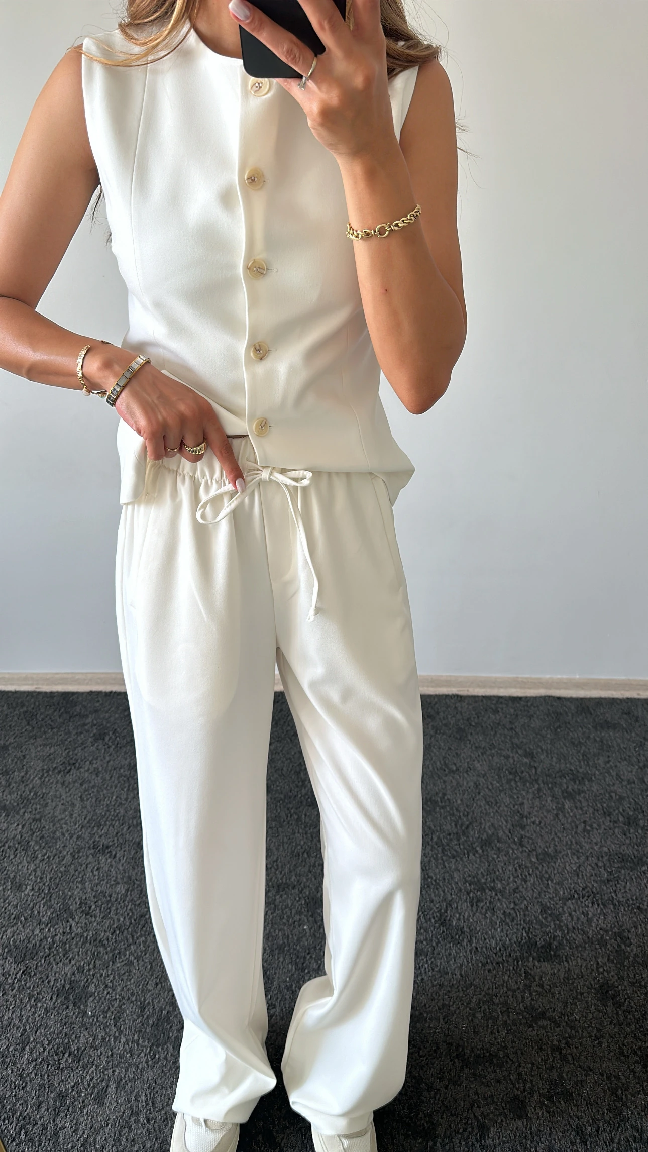 Beli Lastikli Pantolon Ekru