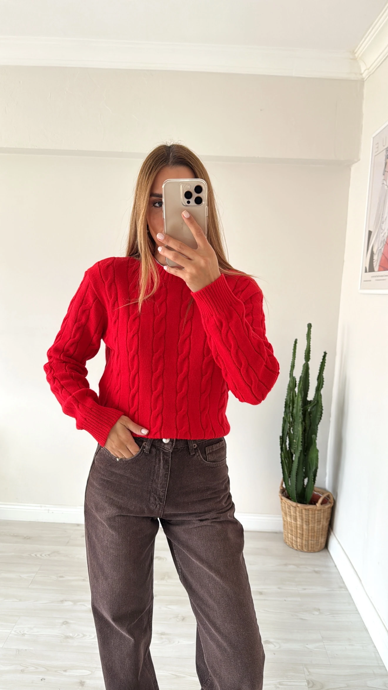 Saç Örgülü Kazak Kırmızı