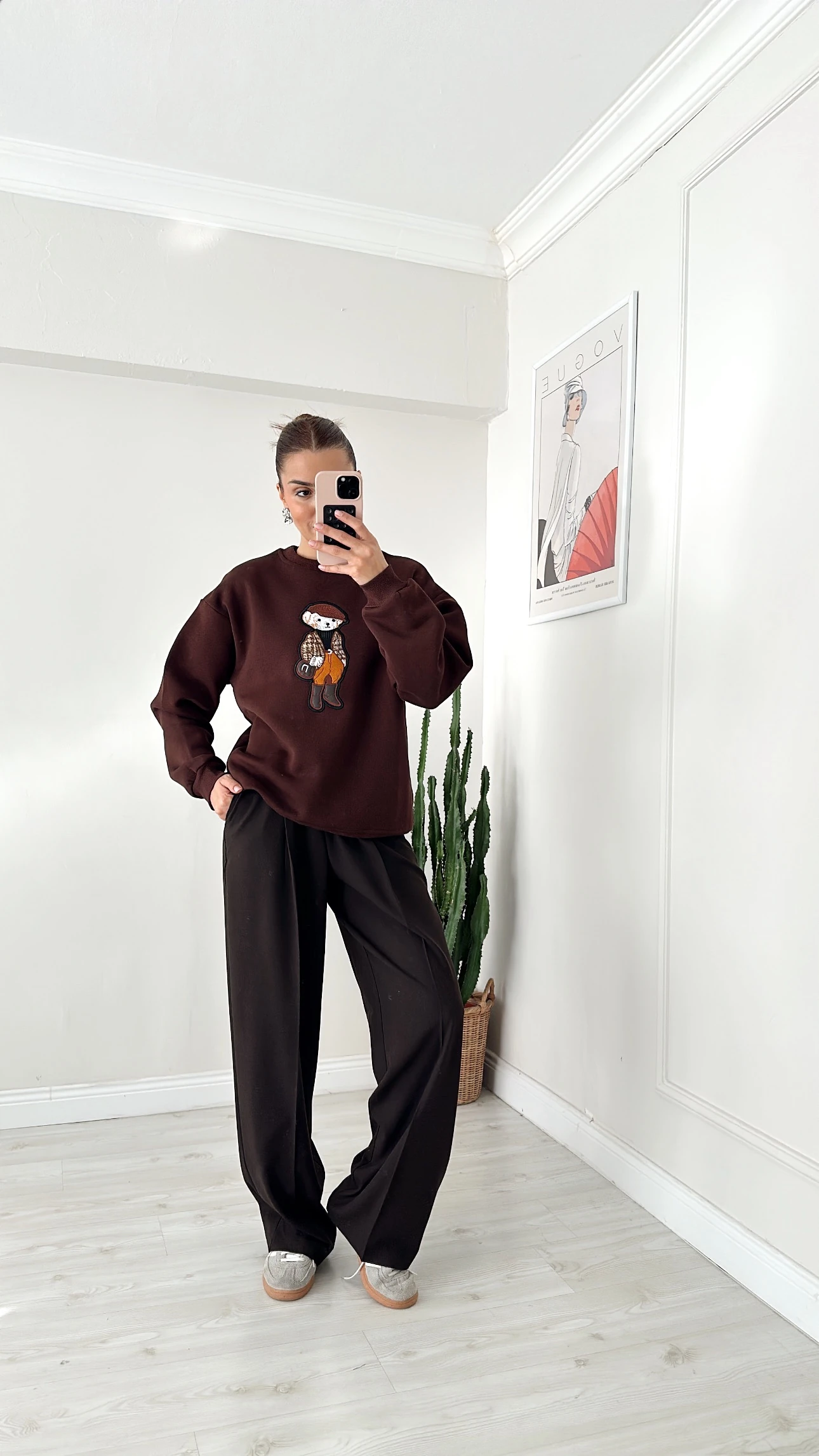 Teddy İşlemeli Sweat Kahve