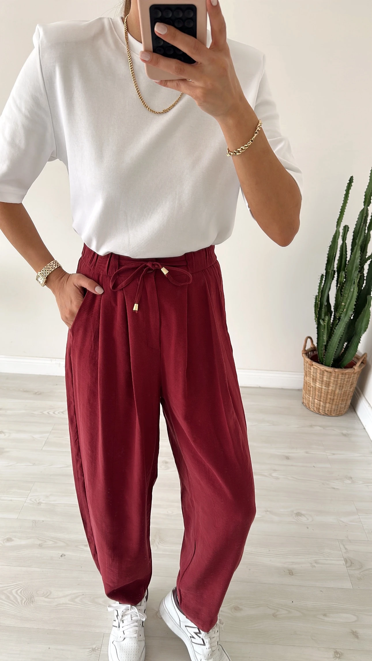 Beli Bağlamalı Relax Pantolon Bordo