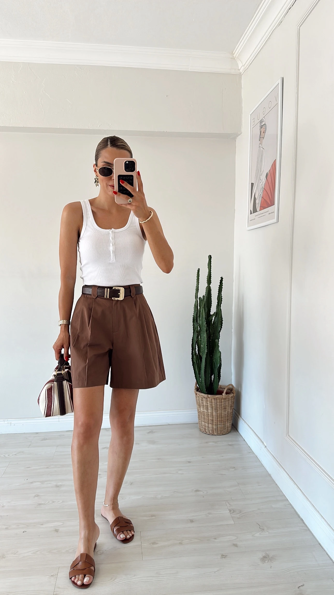 Keten Gabardin Pileli Şort Kahve