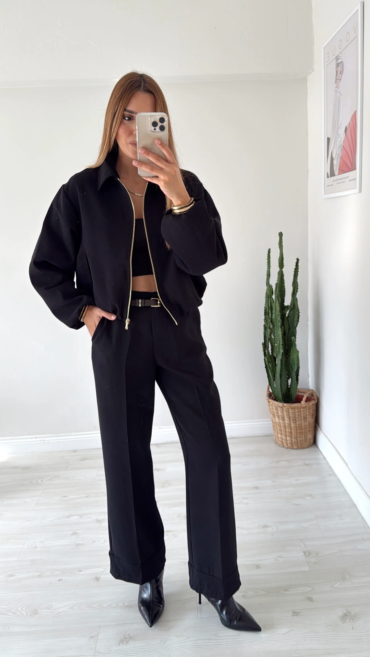 Bomber Ceket Kemerli Pantolon Takım Siyah