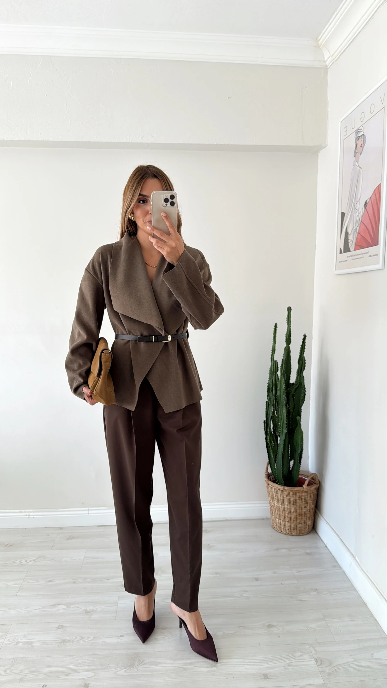 Şal Yaka Kemerli  Ceket Haki