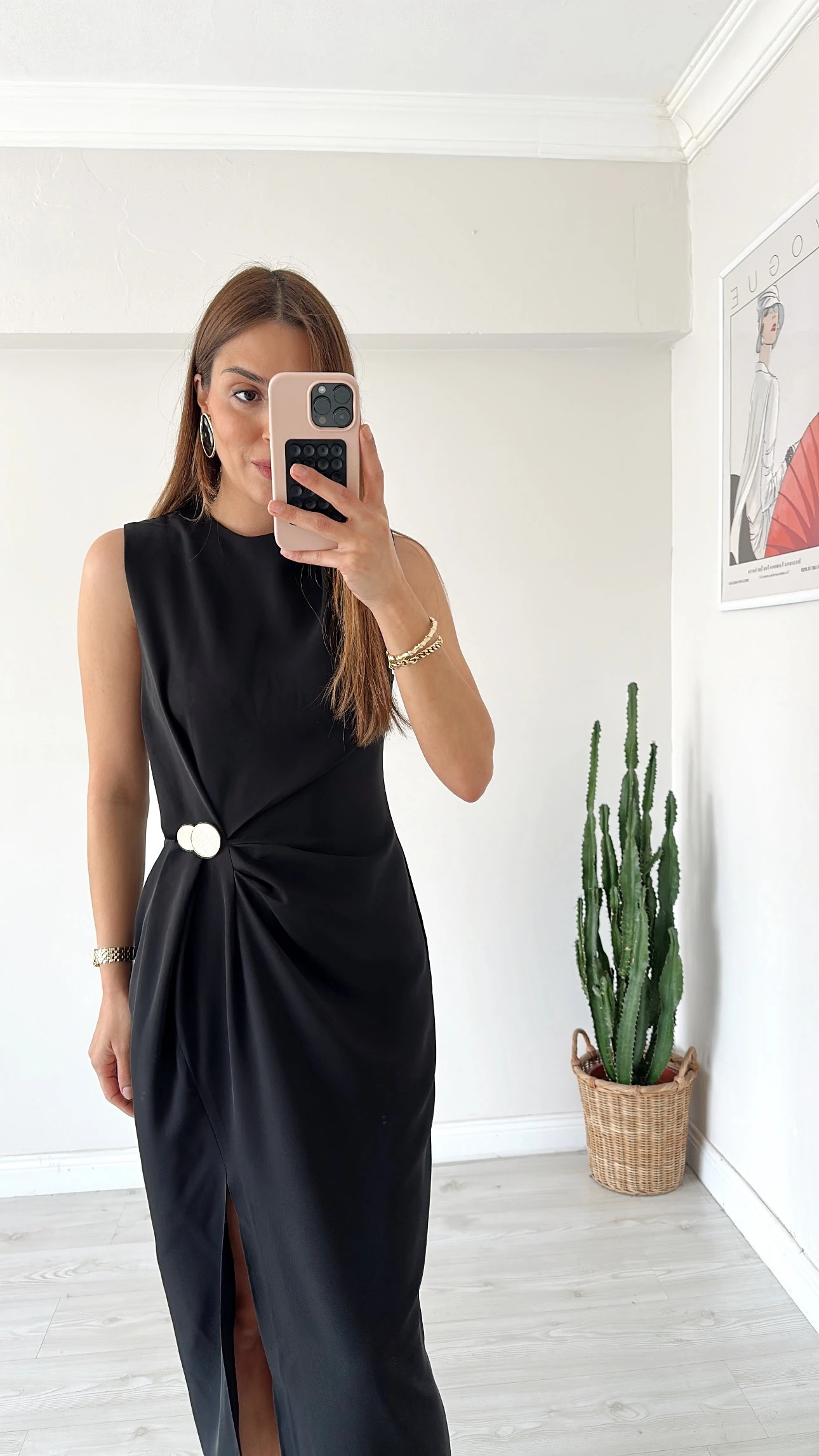 Tensel Yırtmaçlı Elbise Siyah