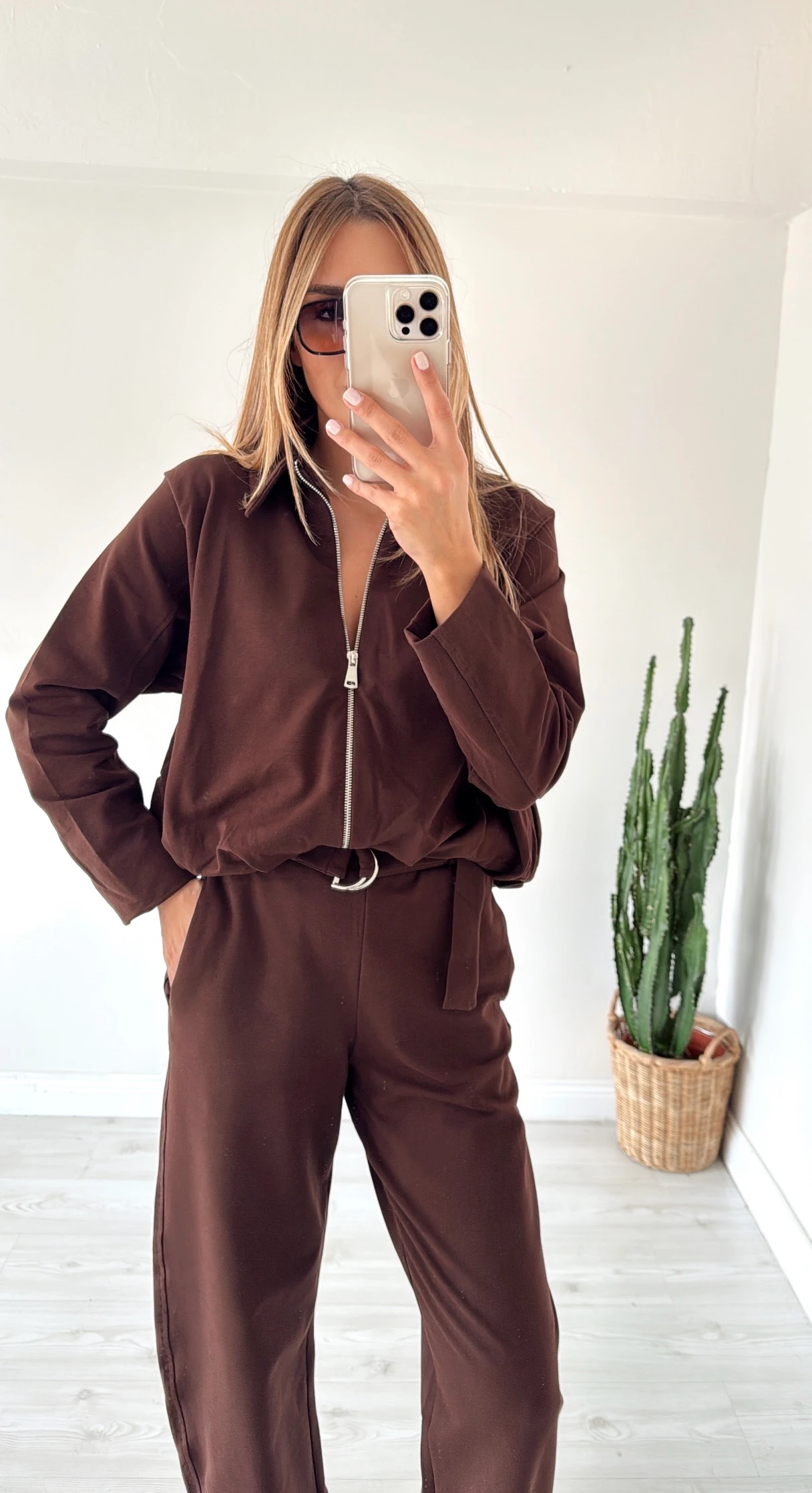 Kemerli Pantolon 2 İplik Takım Kahve