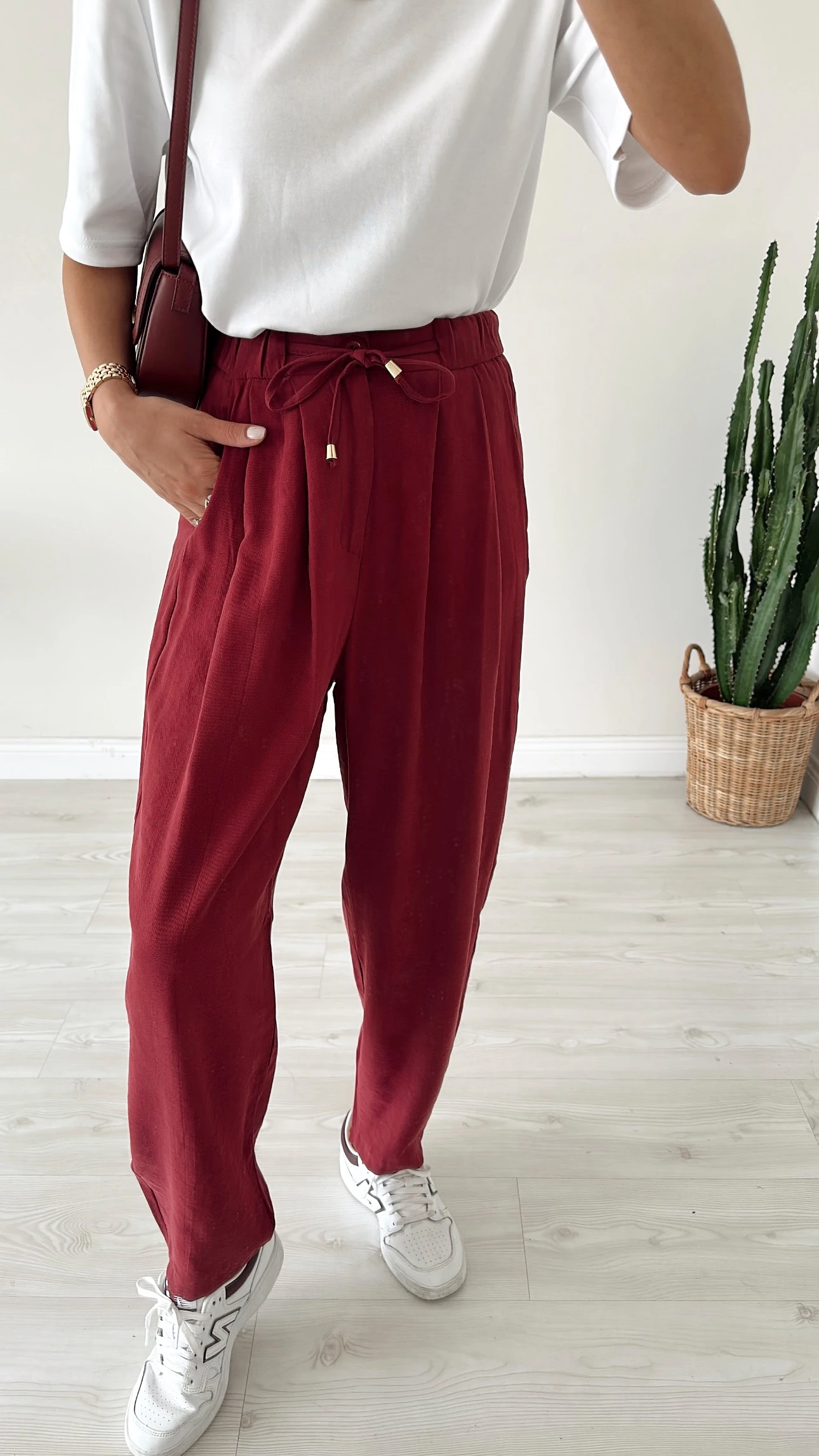 Beli Bağlamalı Relax Pantolon Bordo