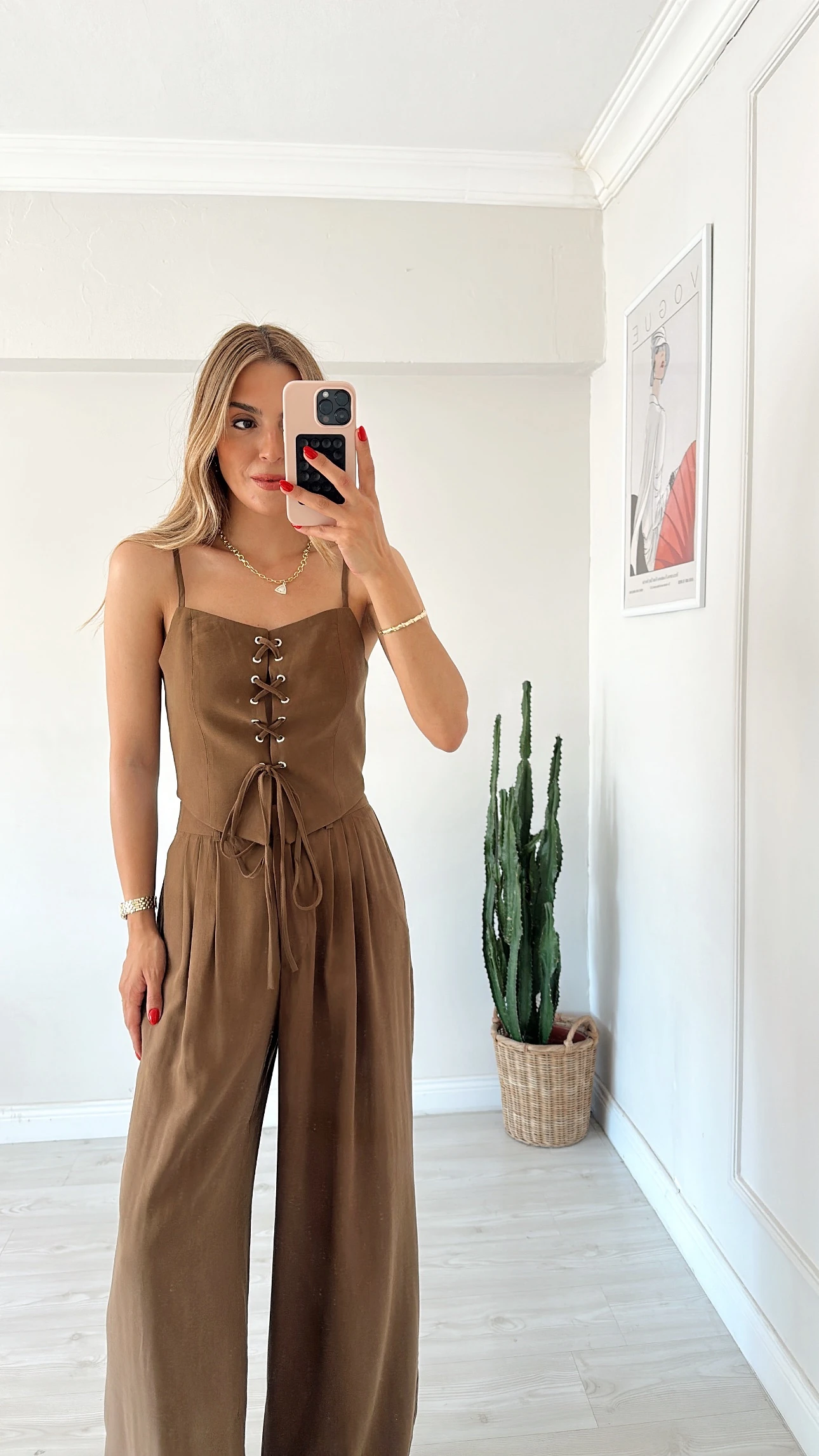 Özel Seri Bağlamalı Bluz Pantolon Takım Kahve