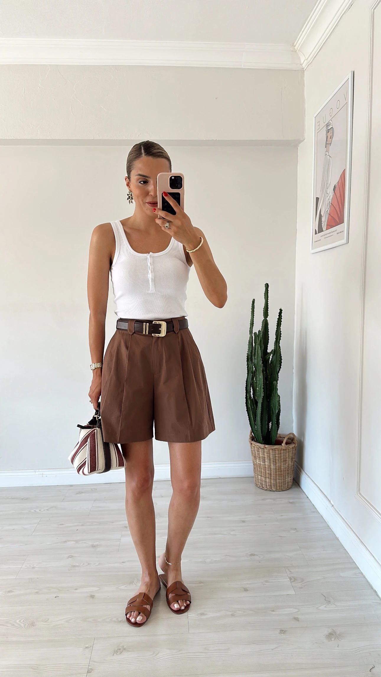 Keten Gabardin Pileli Şort Kahve