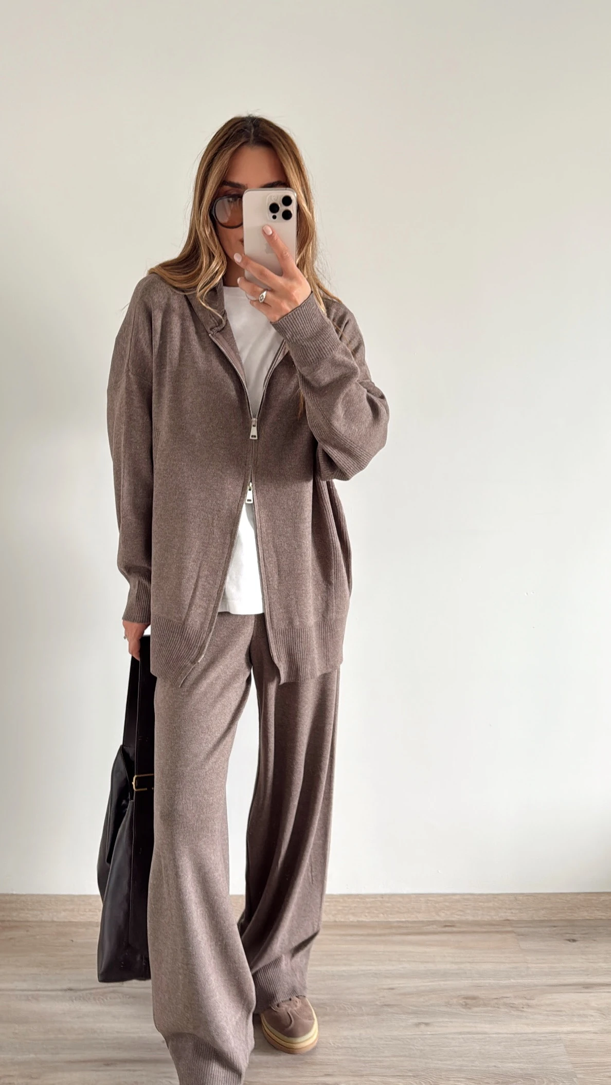 Çift Fermuarlı Triko Takım Vizon