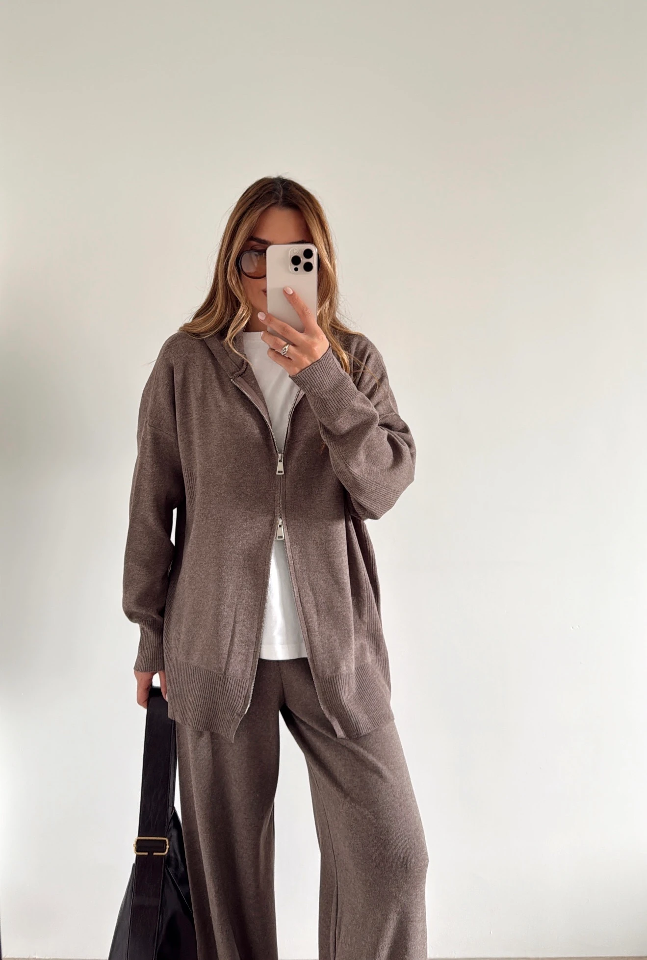 Çift Fermuarlı Triko Takım Vizon