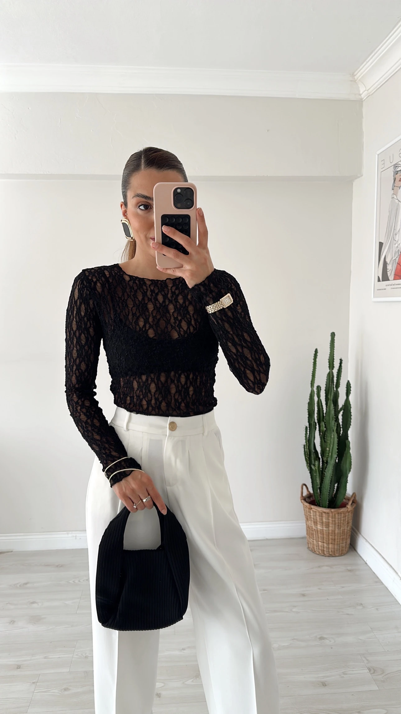 Transparan Desenli Bluz