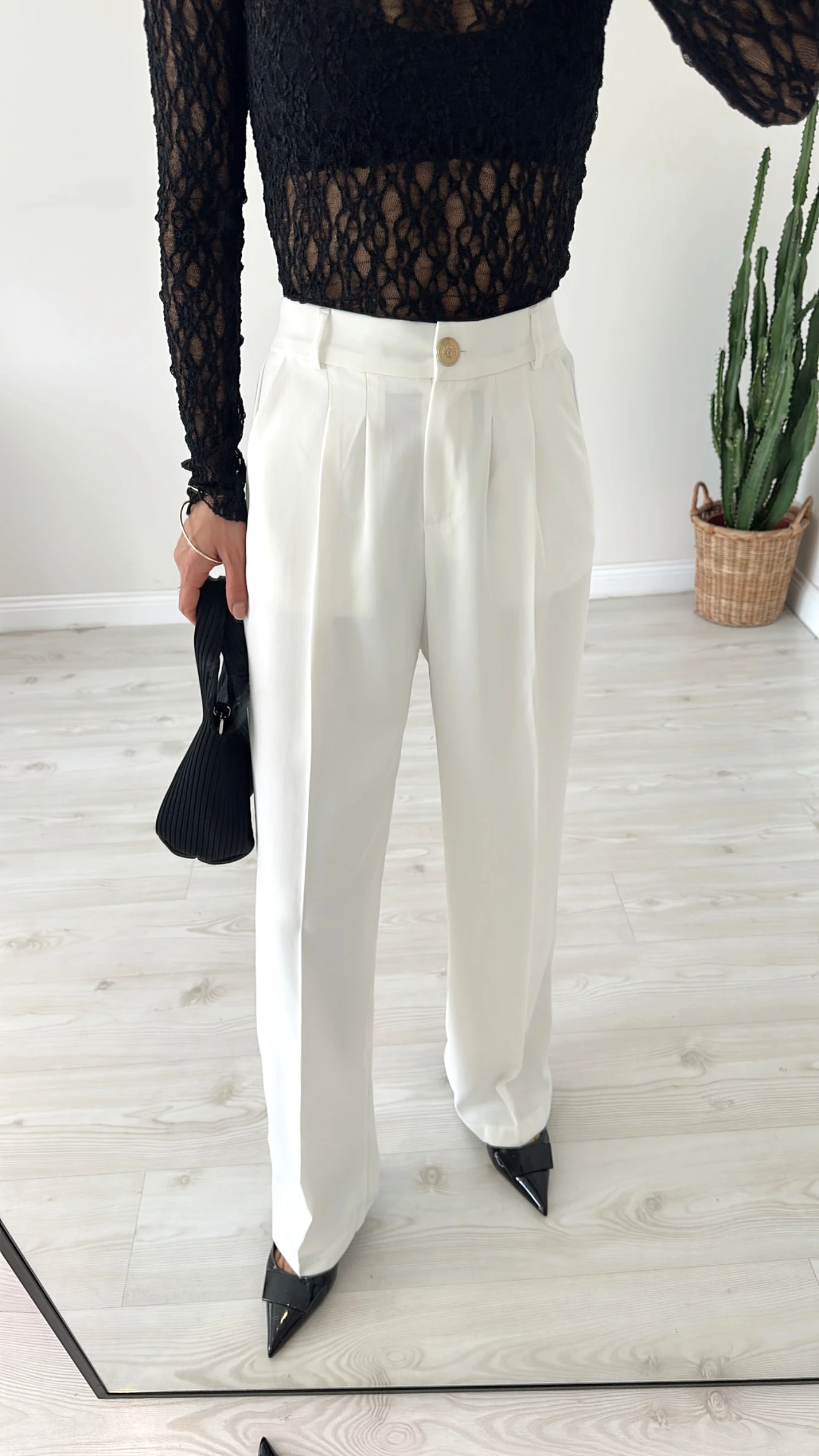 Gold Düğmeli Palazzo Beyaz