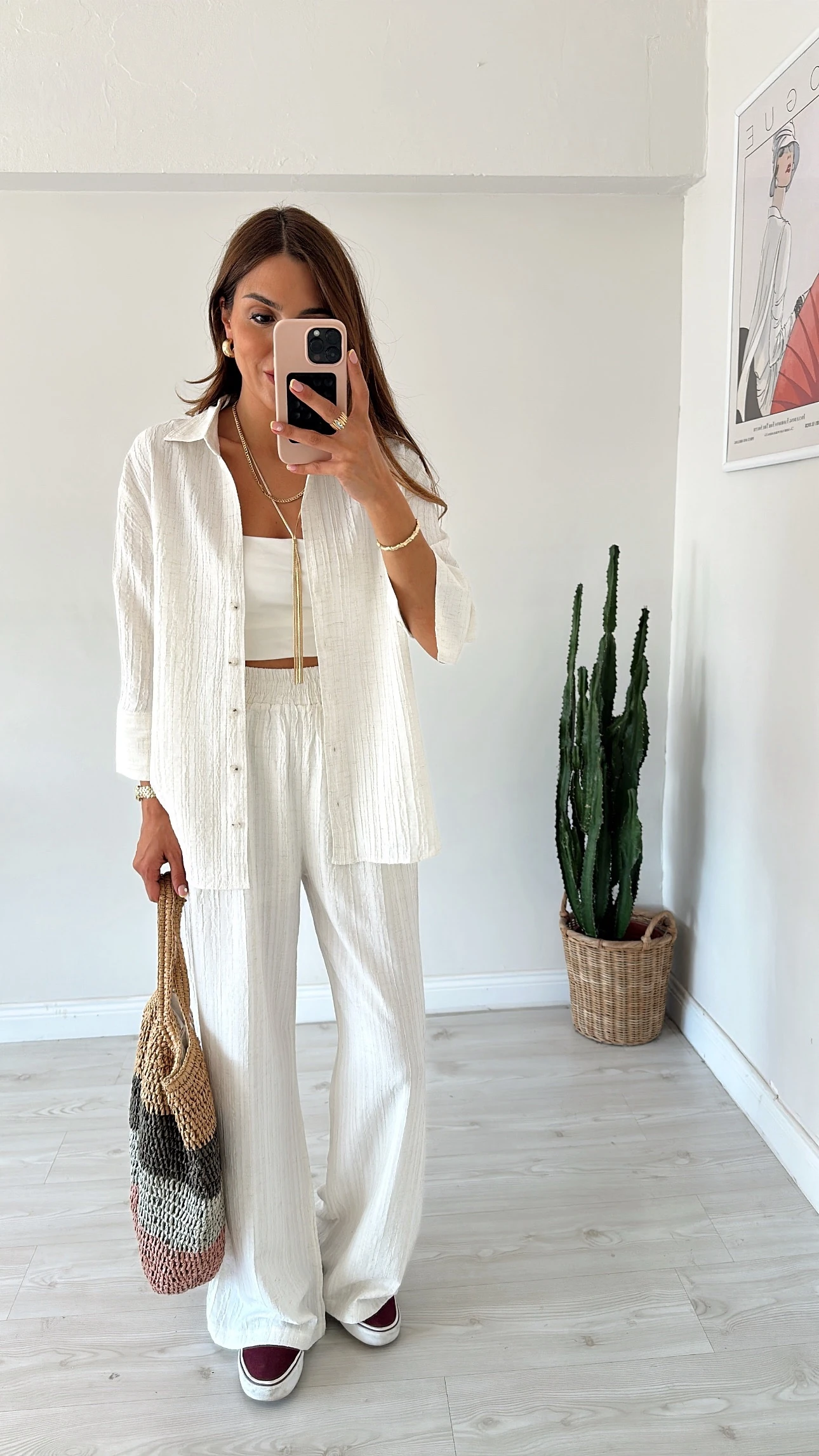 Dokulu Kumaş Takım Ekru