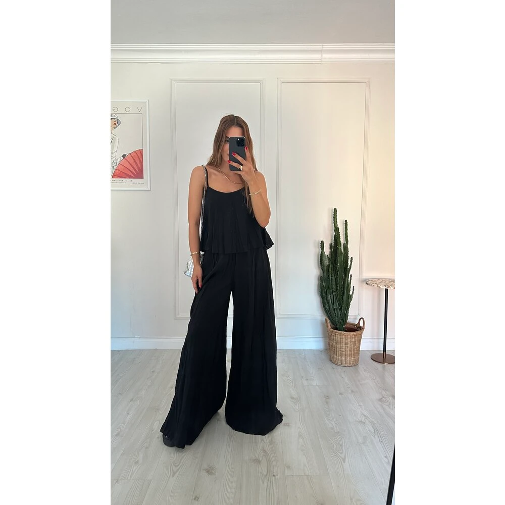 Kırışık Kumaş Takım Siyah