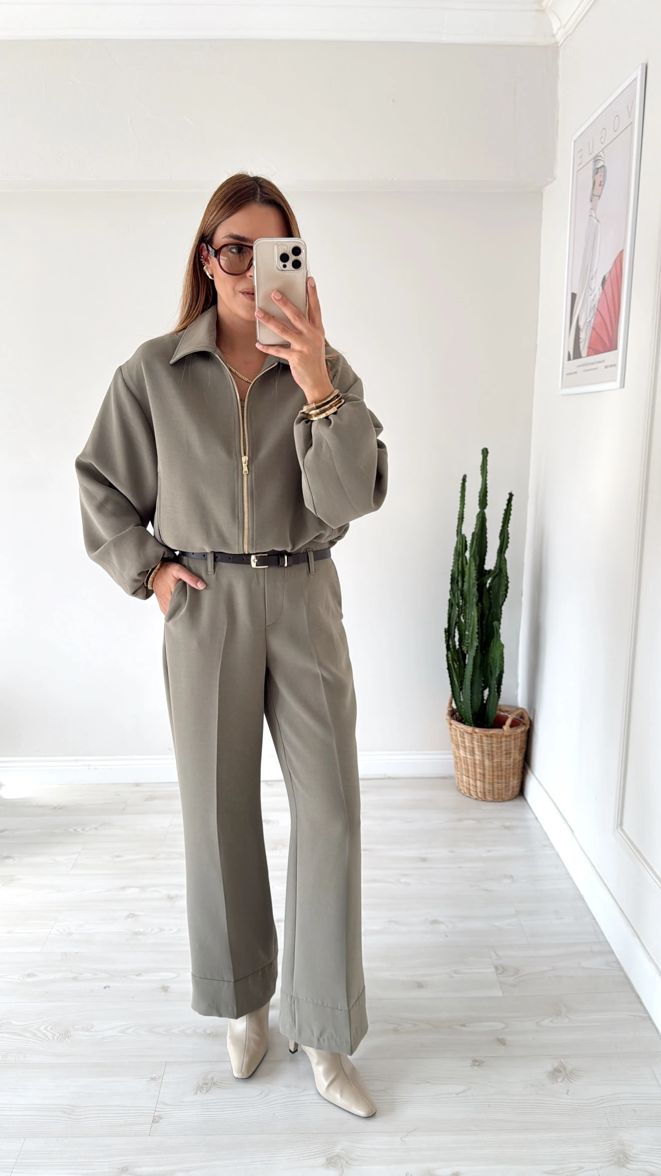 Bomber Ceket Kemerli Pantolon Takım Haki