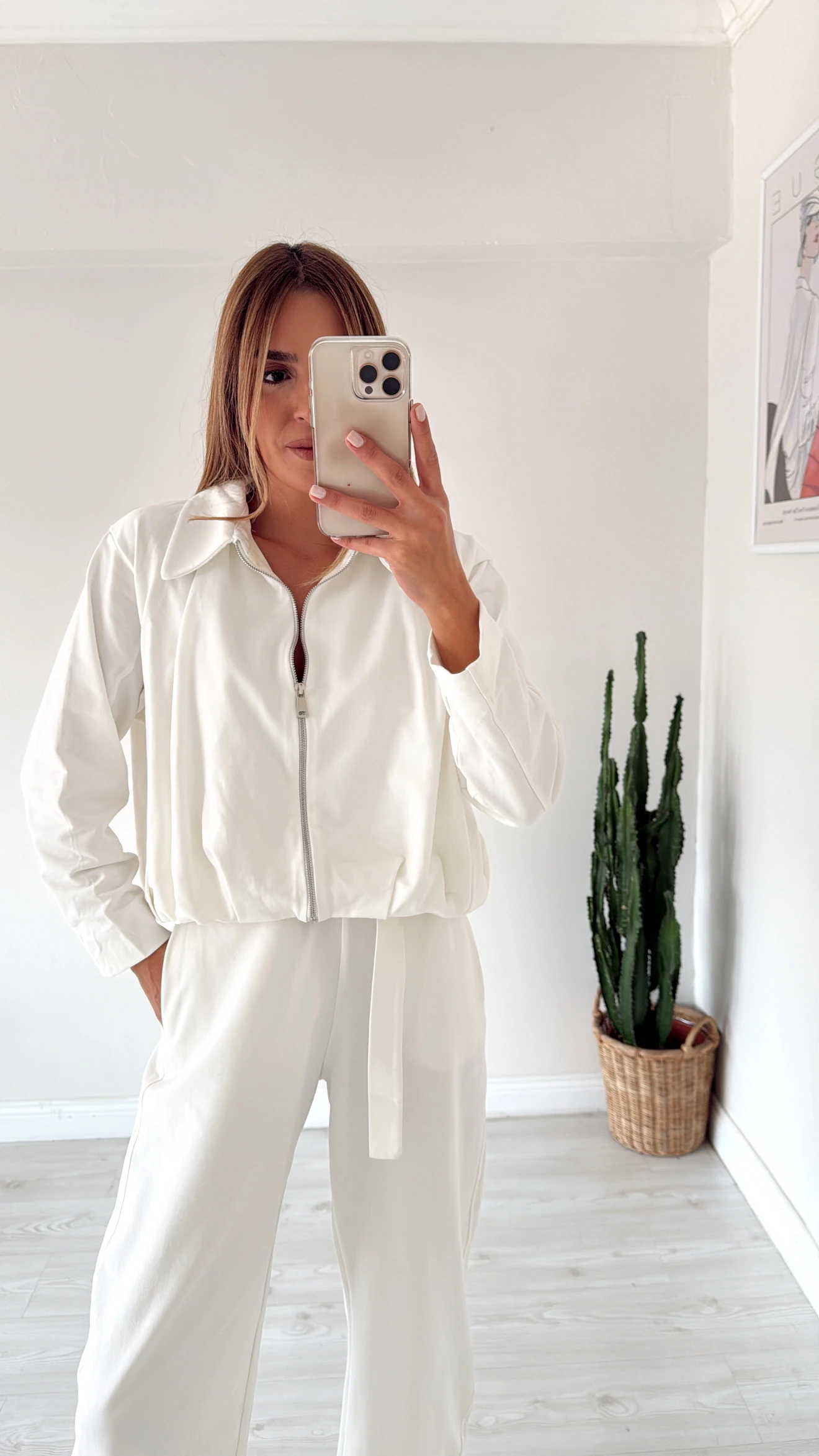 Kemerli Pantolon 2 İplik Takım Ekru