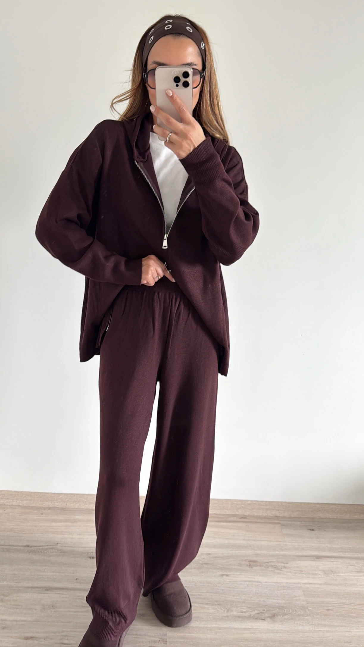 Çift Fermuarlı Triko Takım Koyu Mürdüm