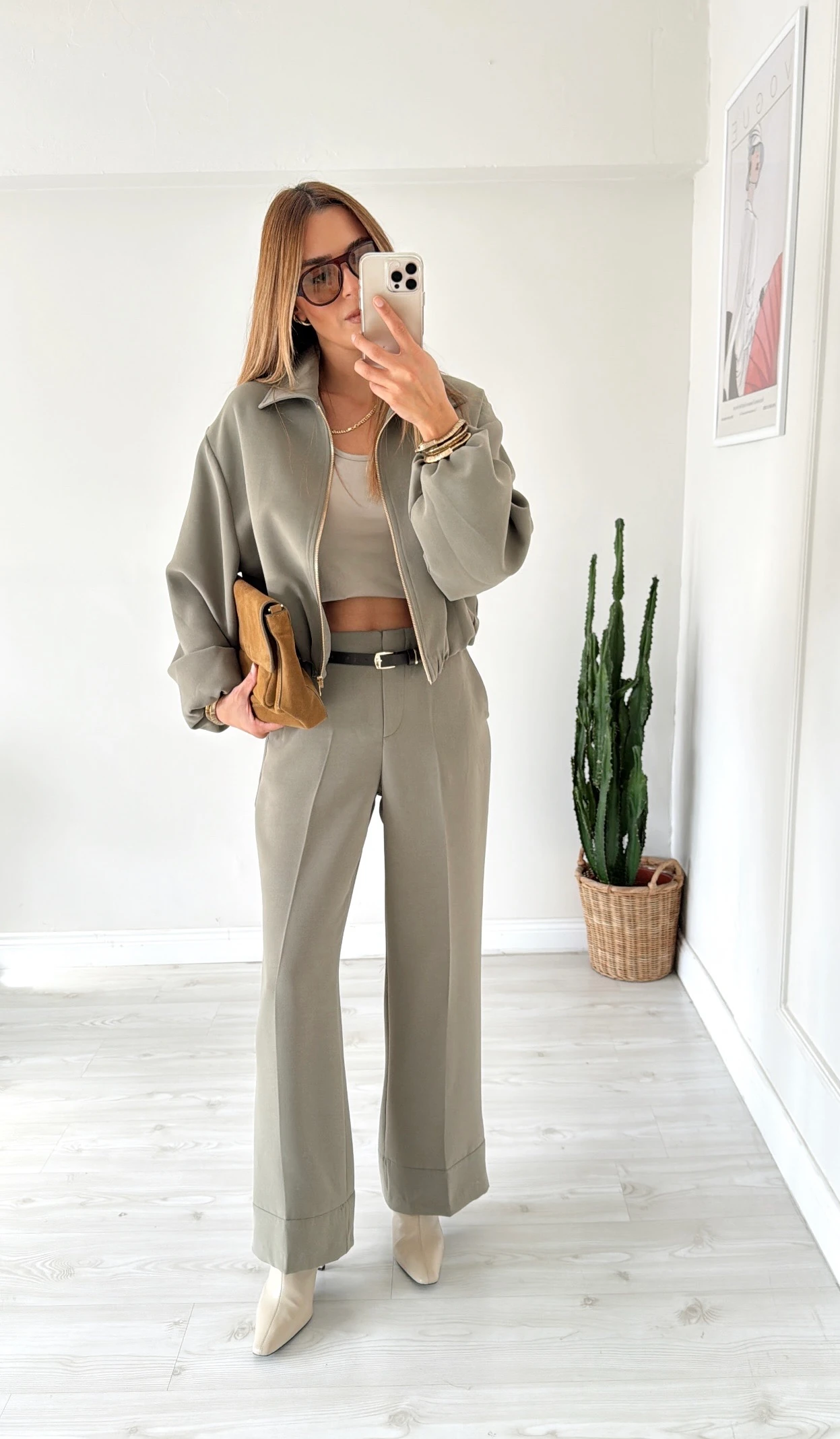 Bomber Ceket Kemerli Pantolon Takım Haki