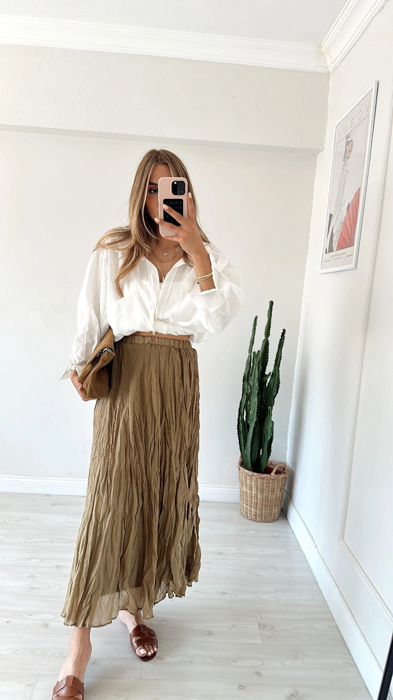 Kırışık Kumaş Etek Olive