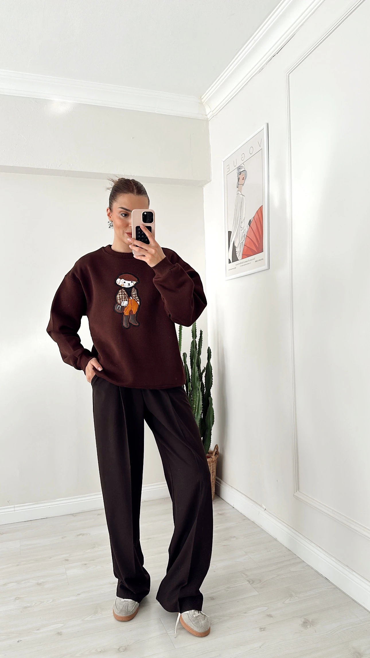 Teddy İşlemeli Sweat Kahve