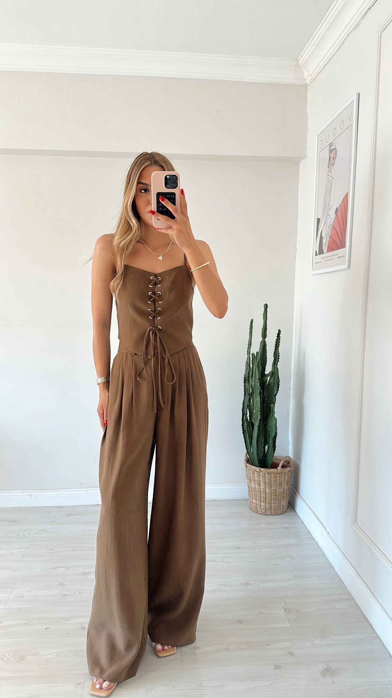 Özel Seri Bağlamalı Bluz Pantolon Takım Kahve