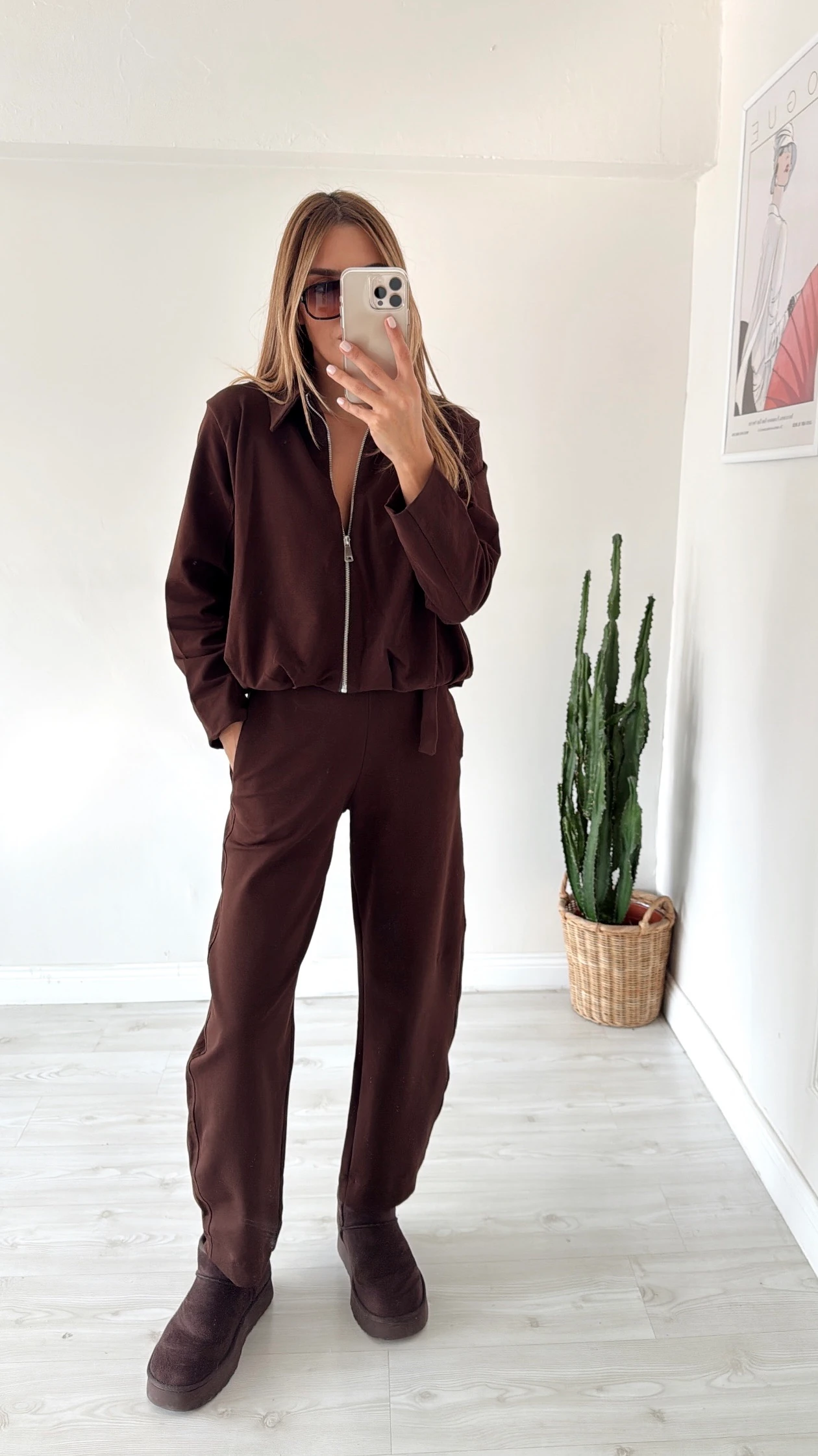 Kemerli Pantolon 2 İplik Takım Kahve