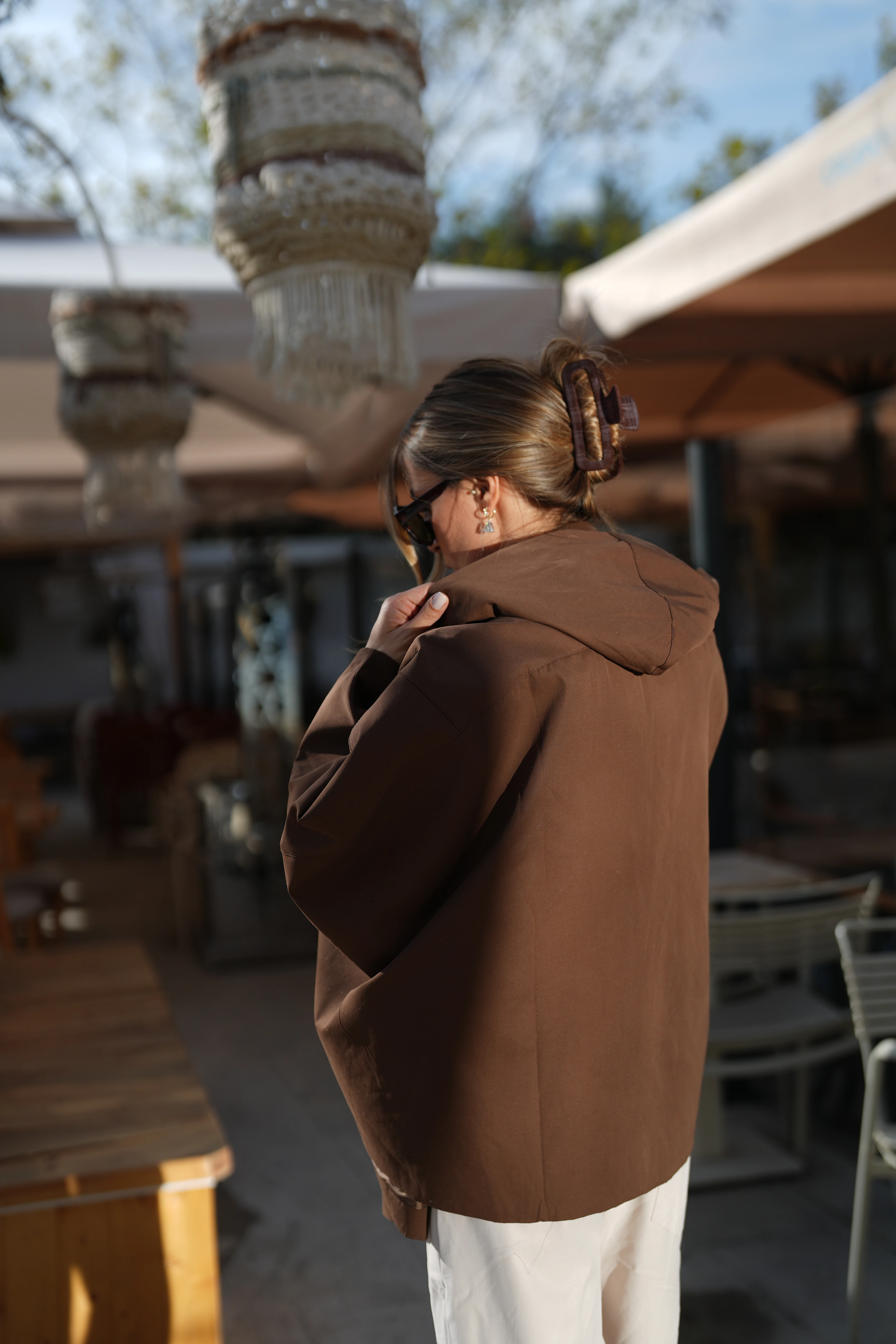 Çanta Aksesuarlı Panço Kahve