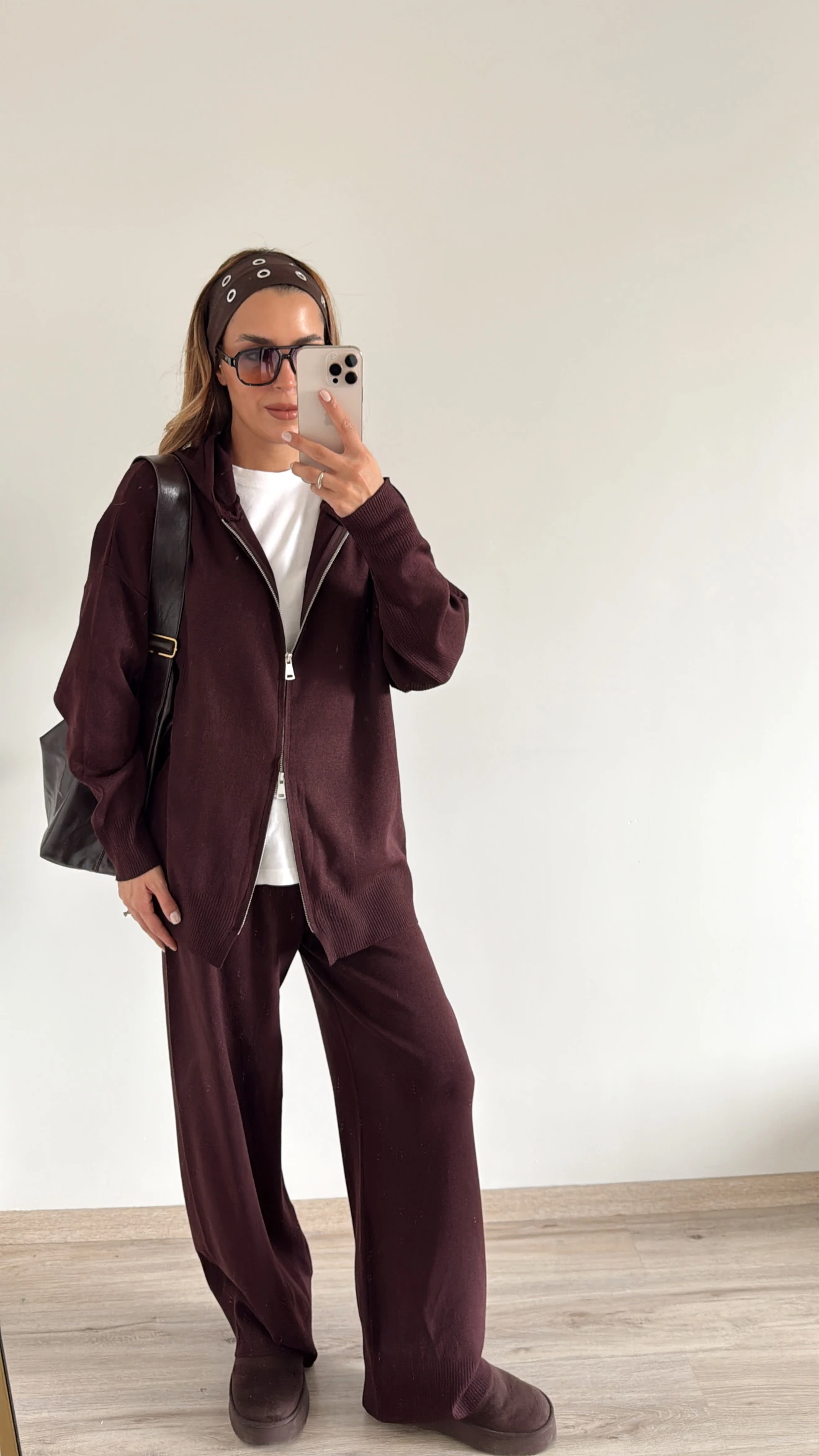 Çift Fermuarlı Triko Takım Koyu Mürdüm