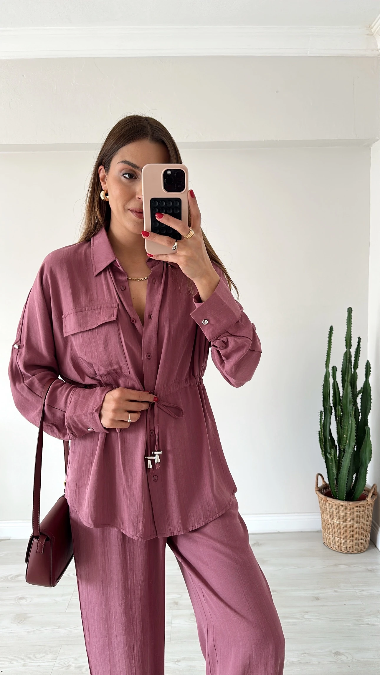 Bağlama Detaylı Takım Gül Kurusu