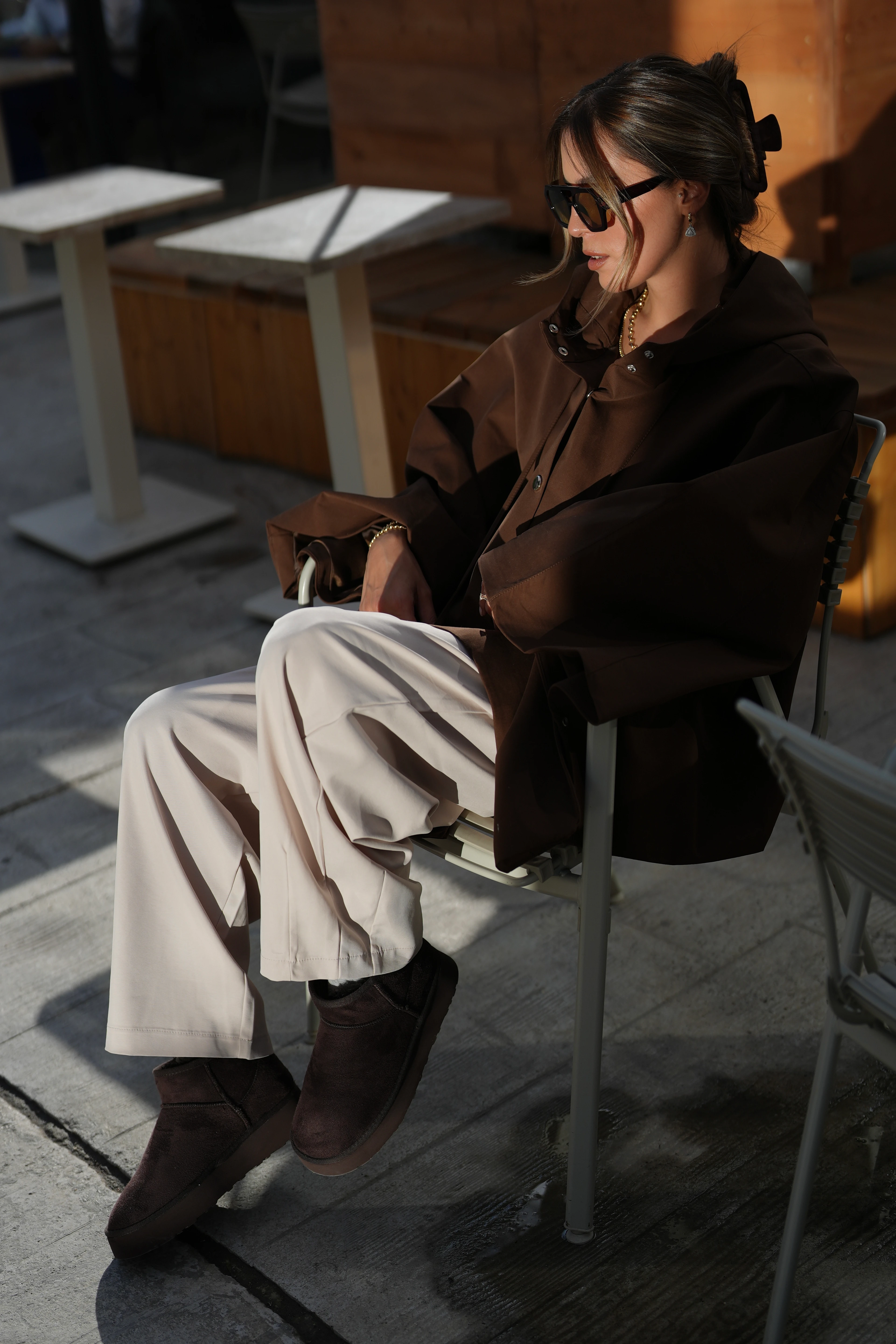 Çanta Aksesuarlı Panço Kahve