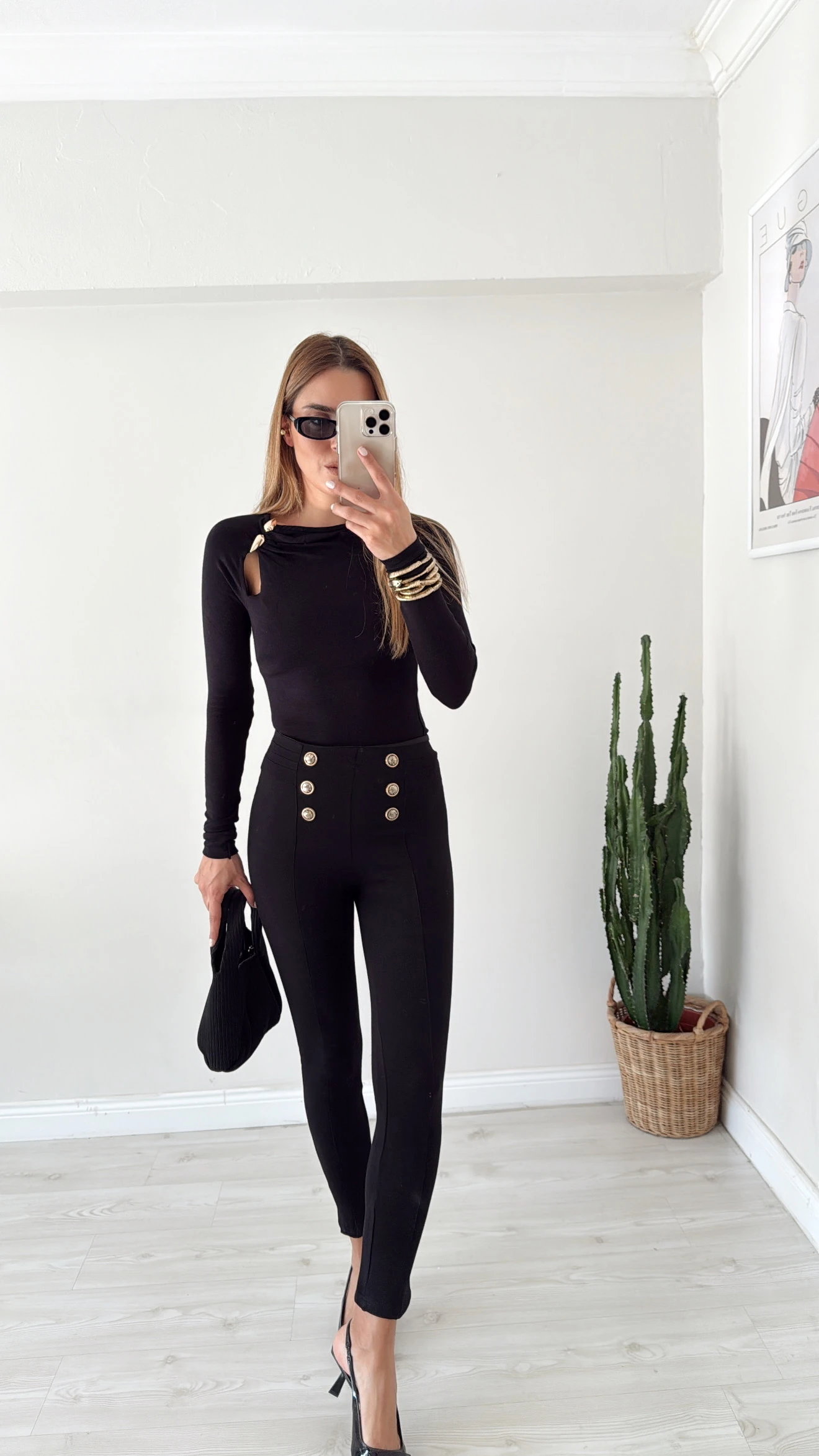 Düğme Detaylı Çelik Örme Tayt 