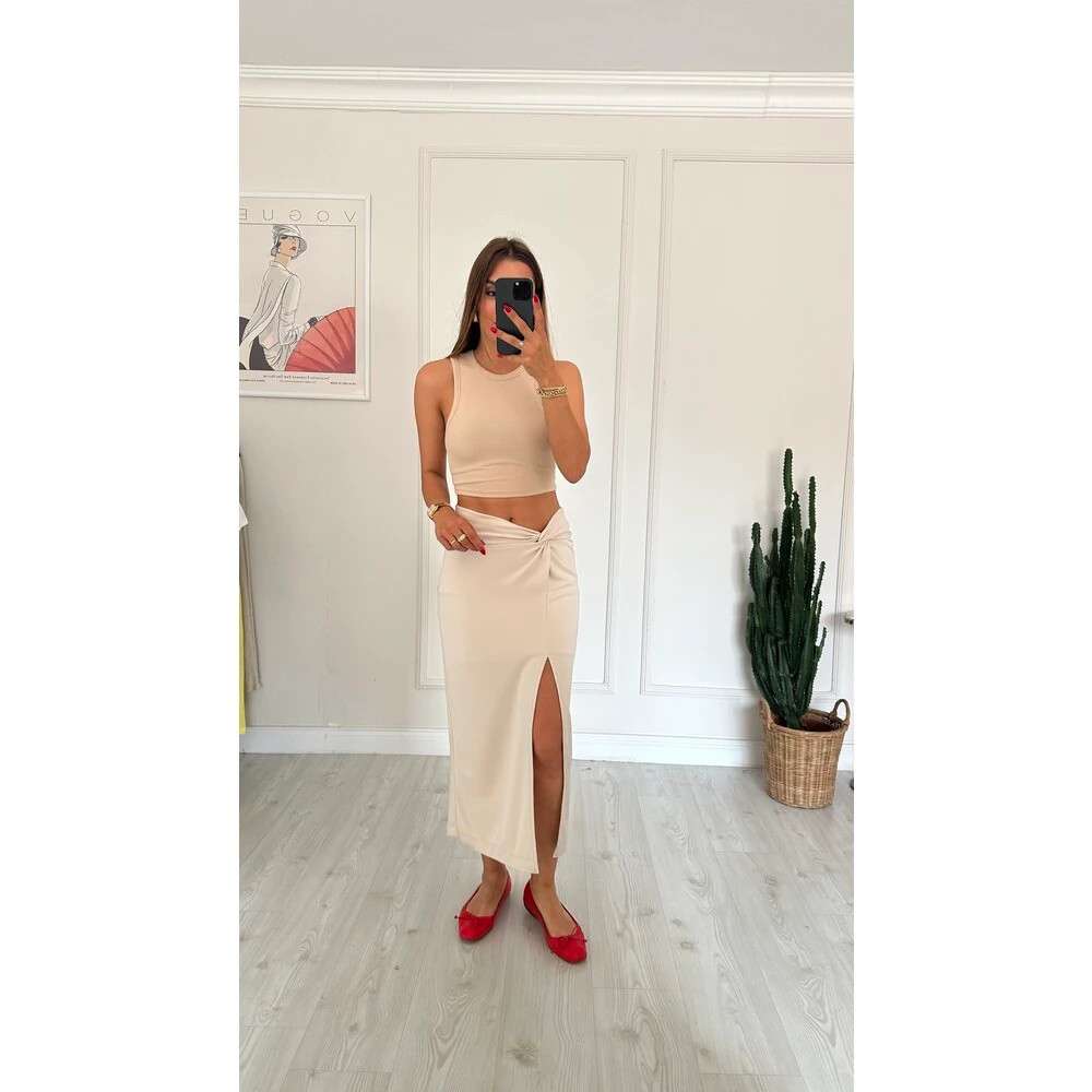 Fitilli Crop Body Açık Bej