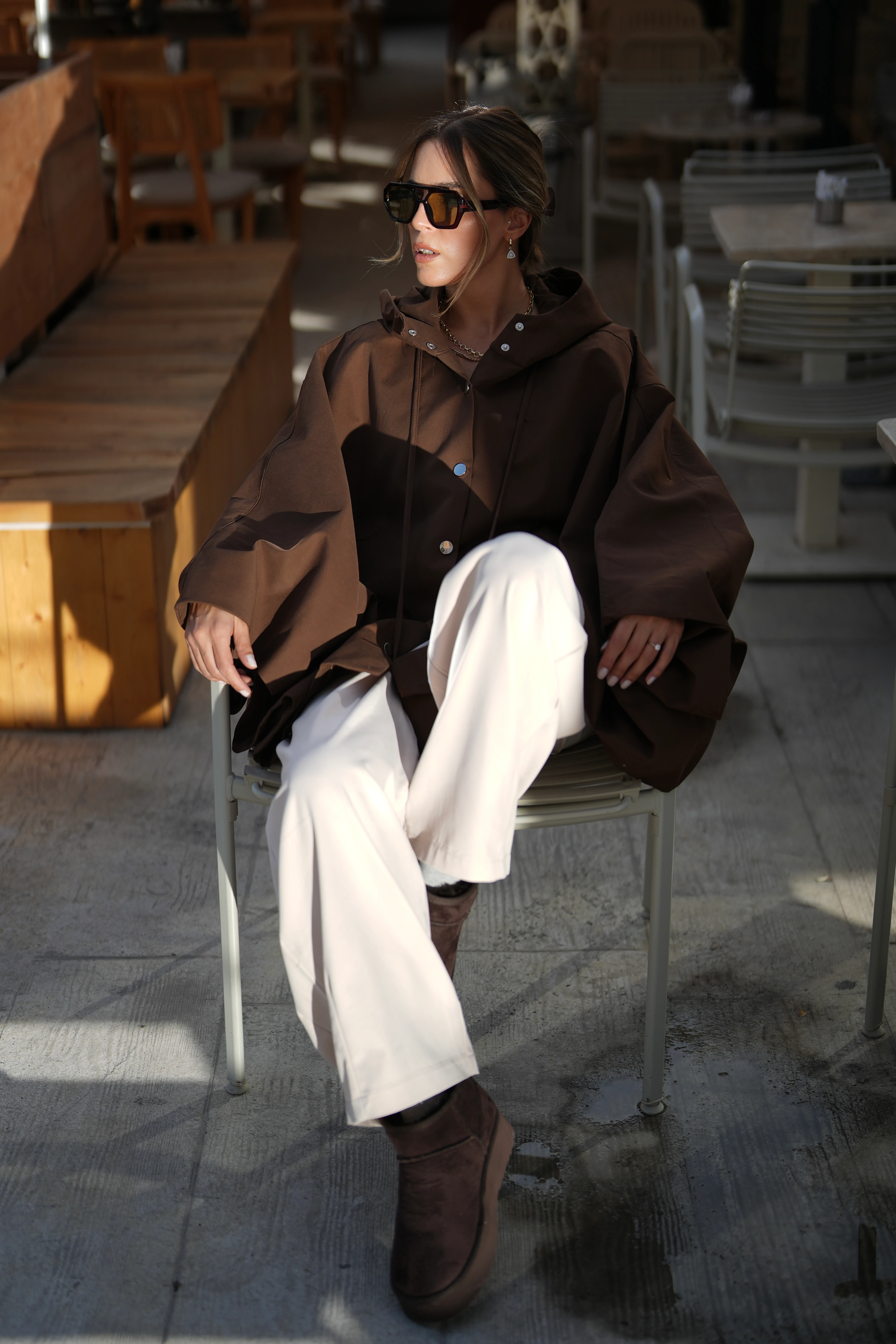 Çanta Aksesuarlı Panço Kahve