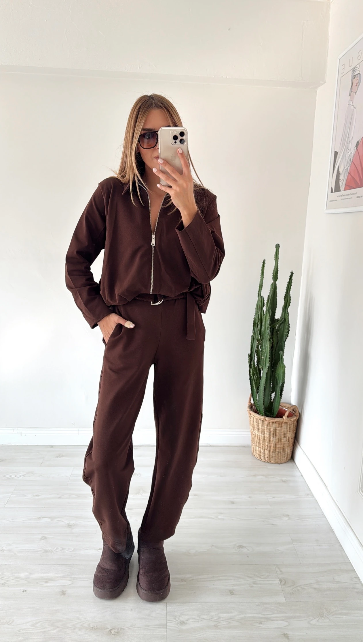 Kemerli Pantolon 2 İplik Takım Kahve