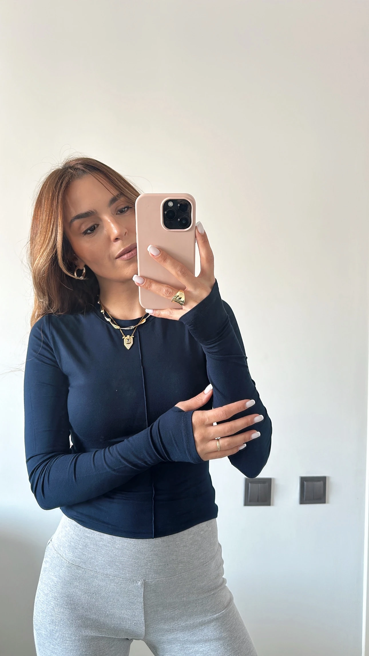 Parmak Geçmeli Bluz Lacivert