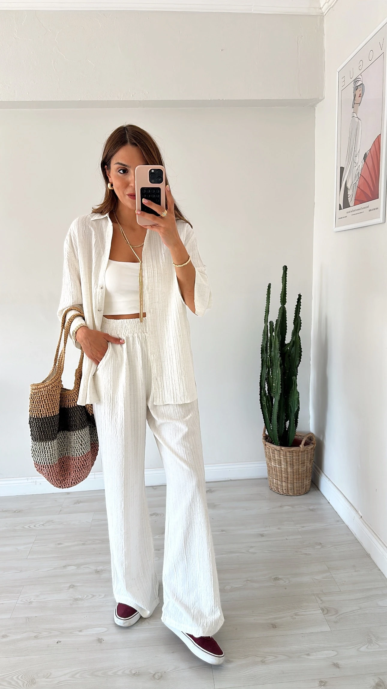 Dokulu Kumaş Takım Ekru