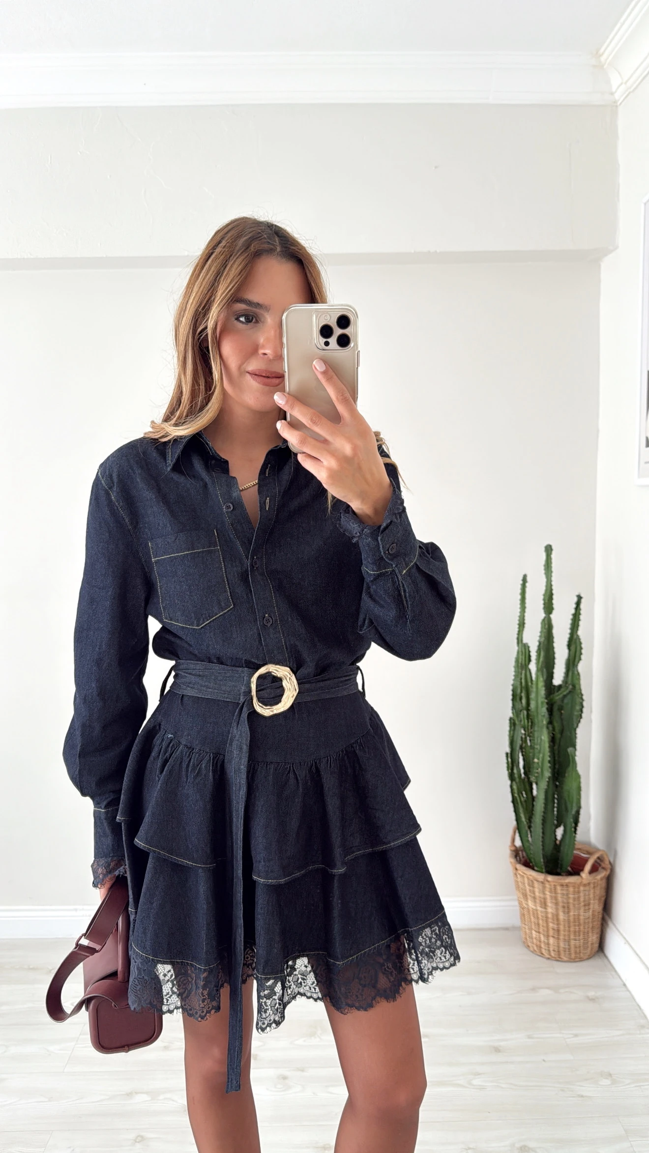 Dantel Detaylı Denim Elbise 