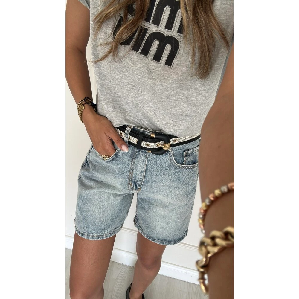 Yıkamalı Jean Şort Açık Mavi