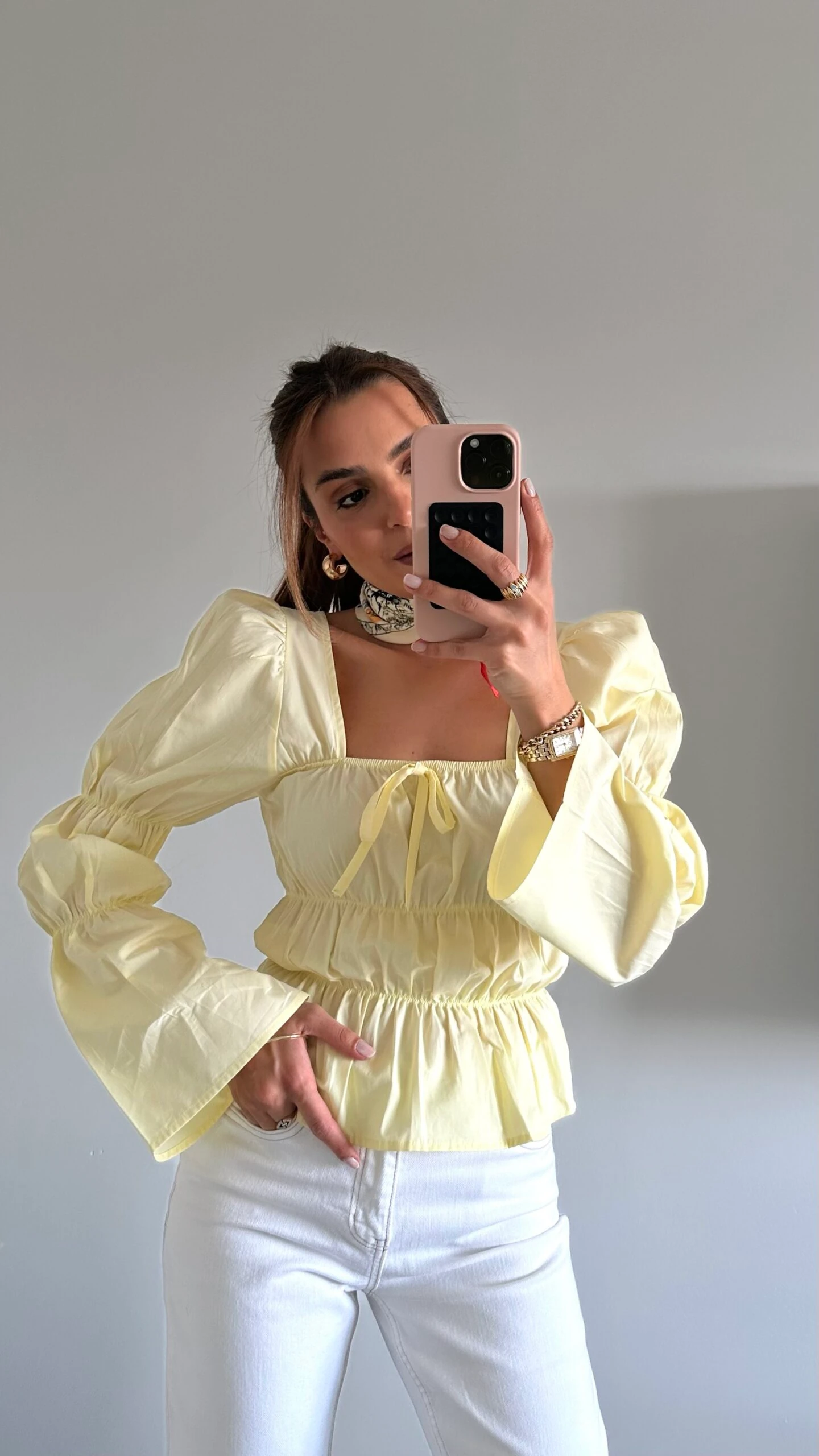 Büzgülü Bluz Soft Sarı