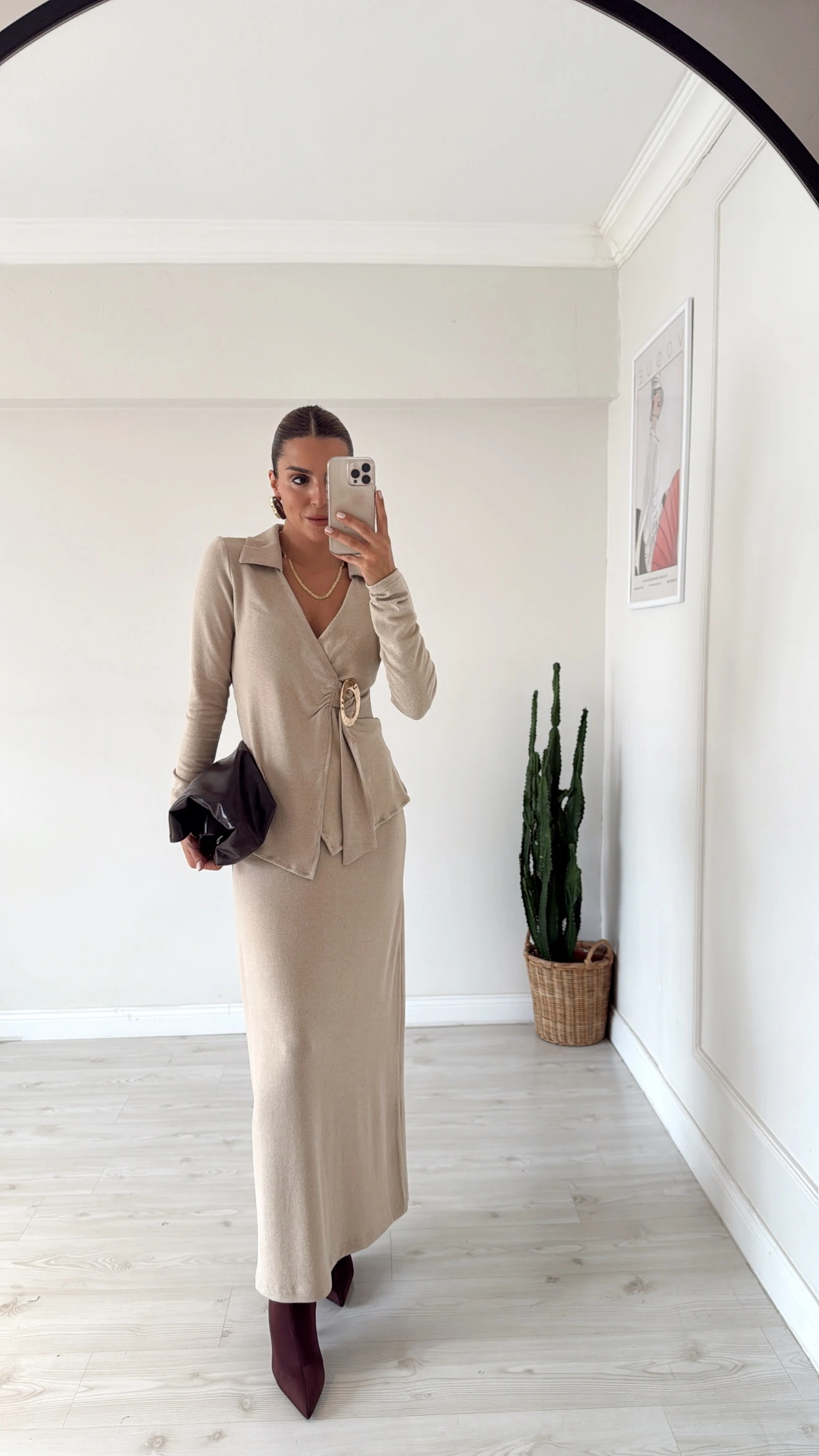 Maxi Etekli Triko Takım Bej