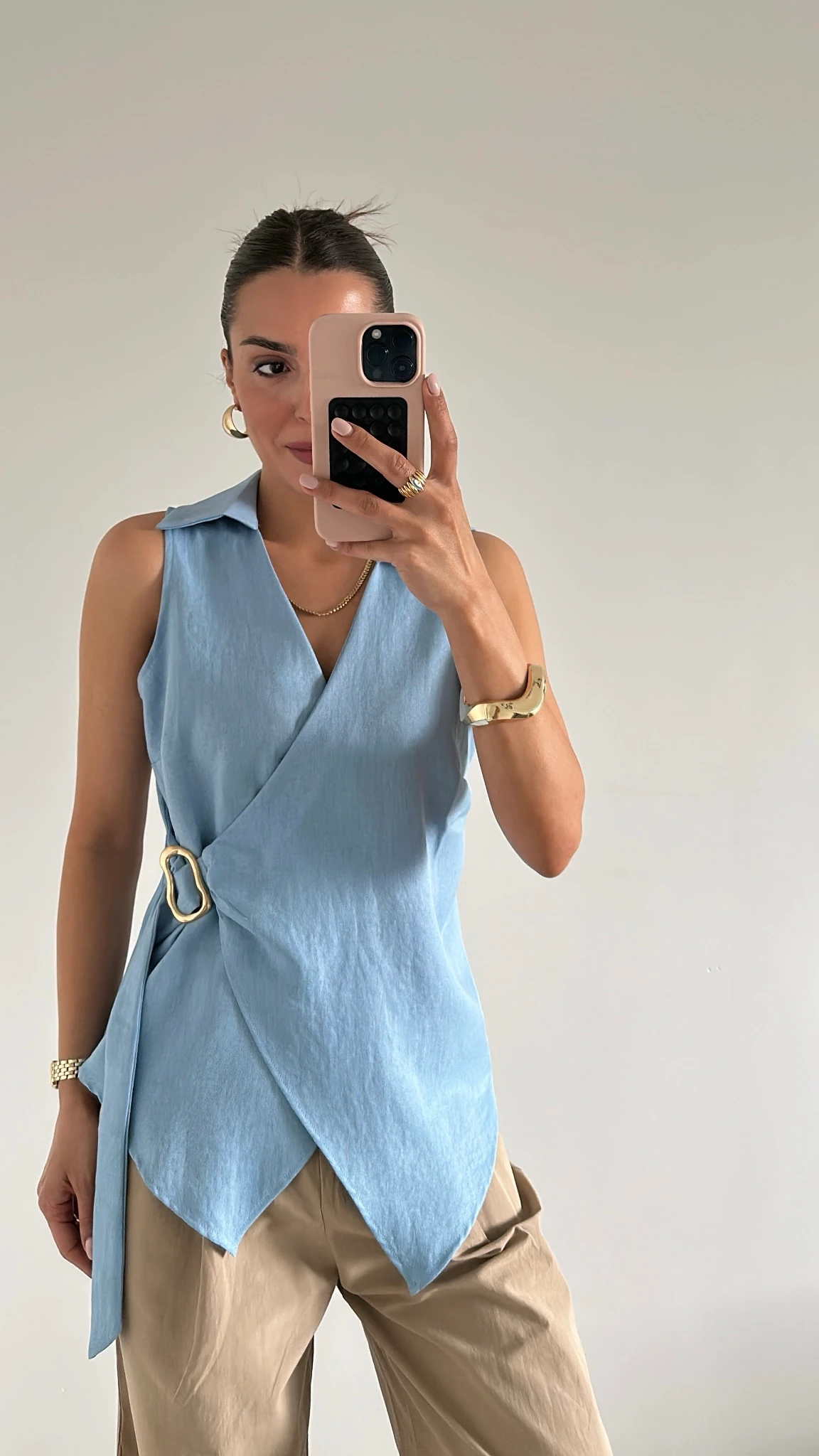 Kruvaze Bluz Açık Mavi