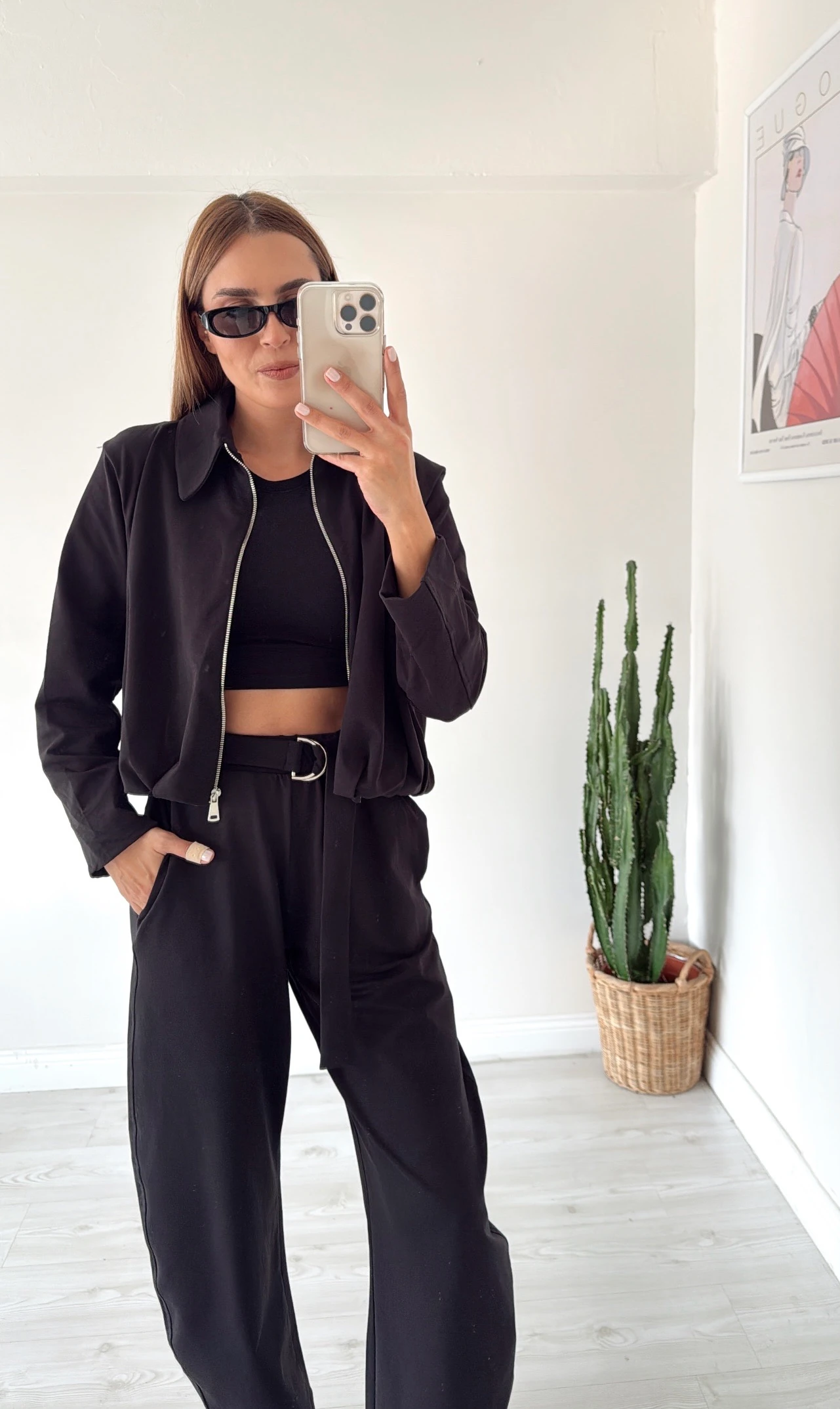 Kemerli Pantolon İki İplik Takım Siyah