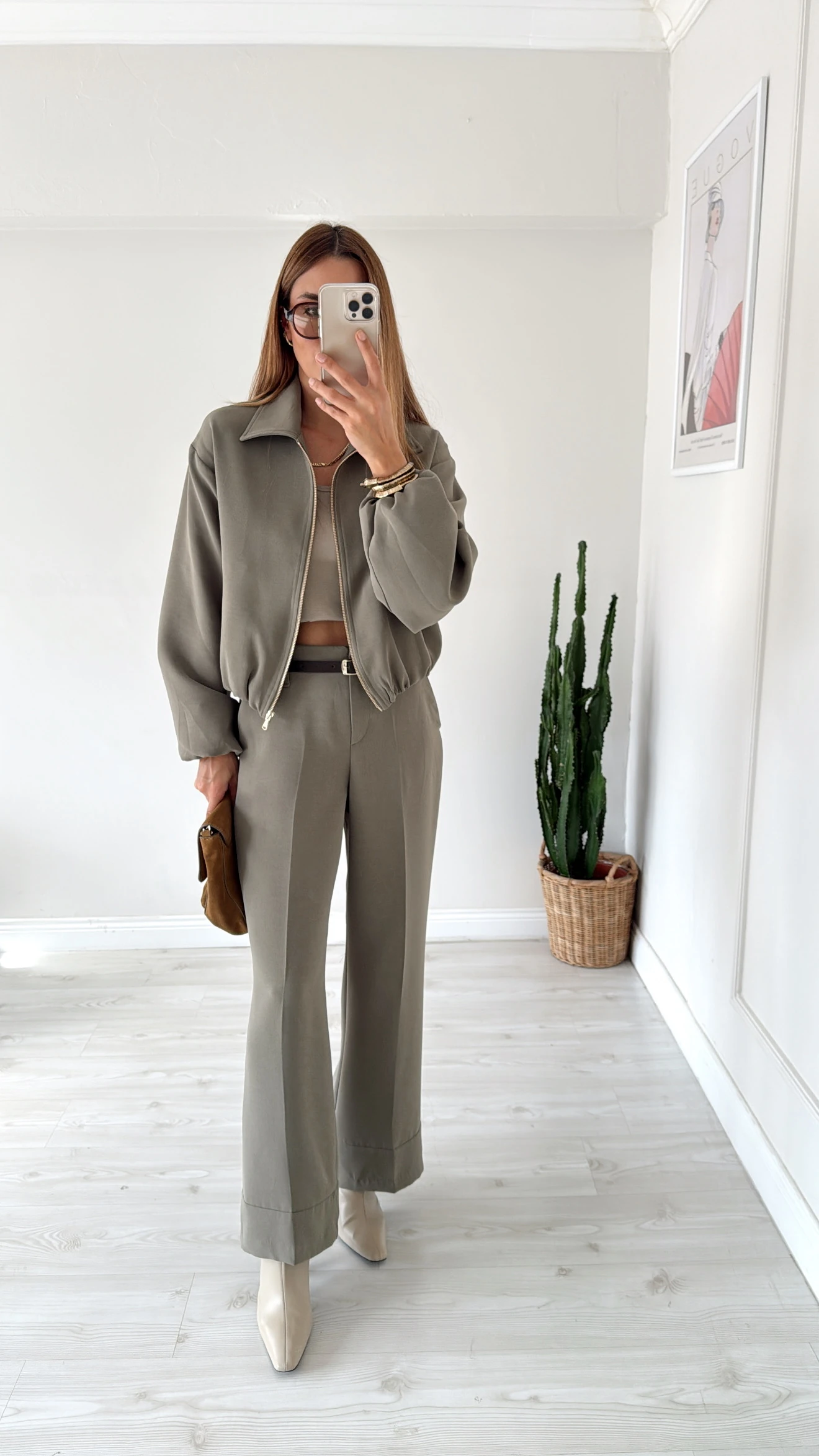 Bomber Ceket Kemerli Pantolon Takım Haki