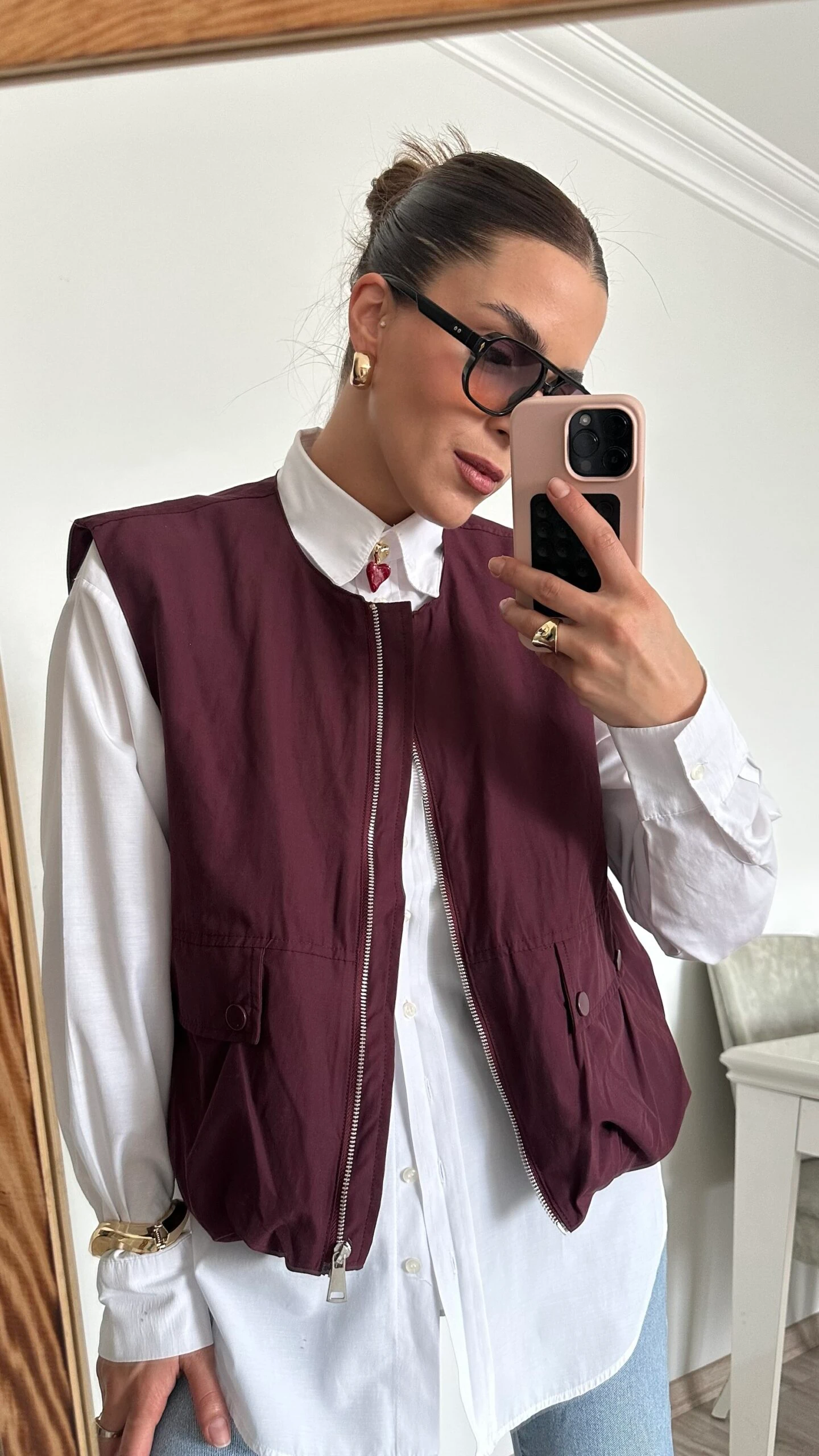 Fermuarlı Balon Yelek Bordo