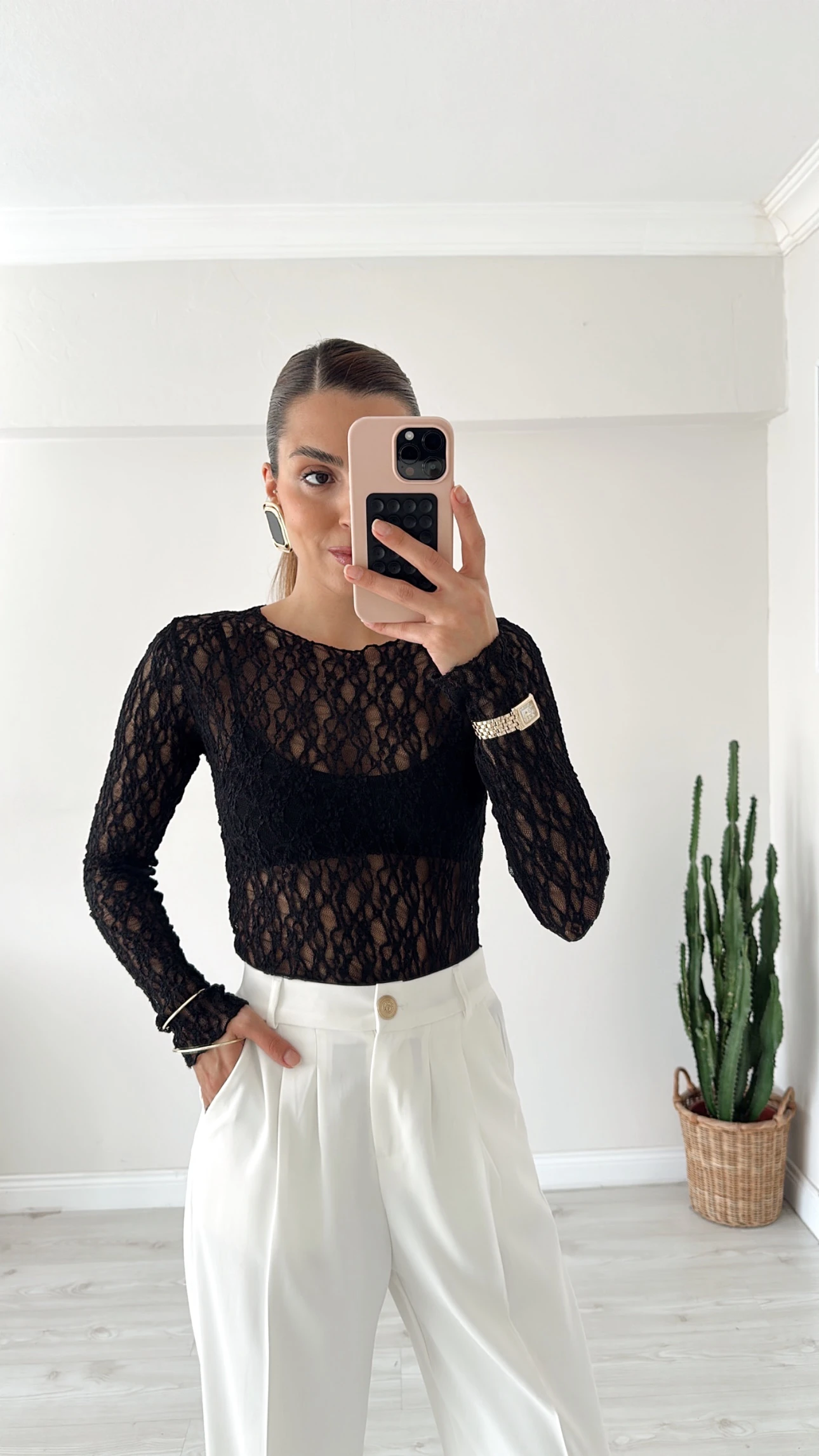 Transparan Desenli Bluz