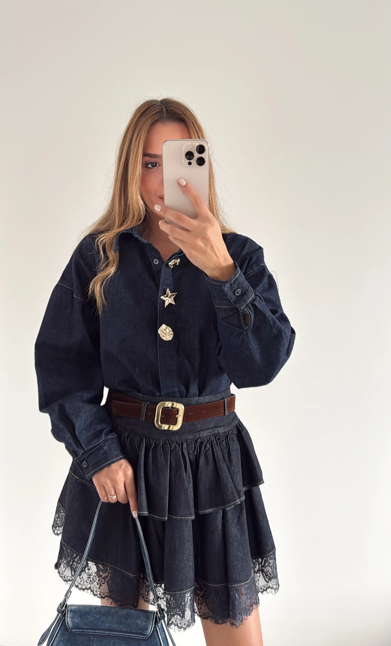 Gold Düğme Gömlekli Etekli Takım