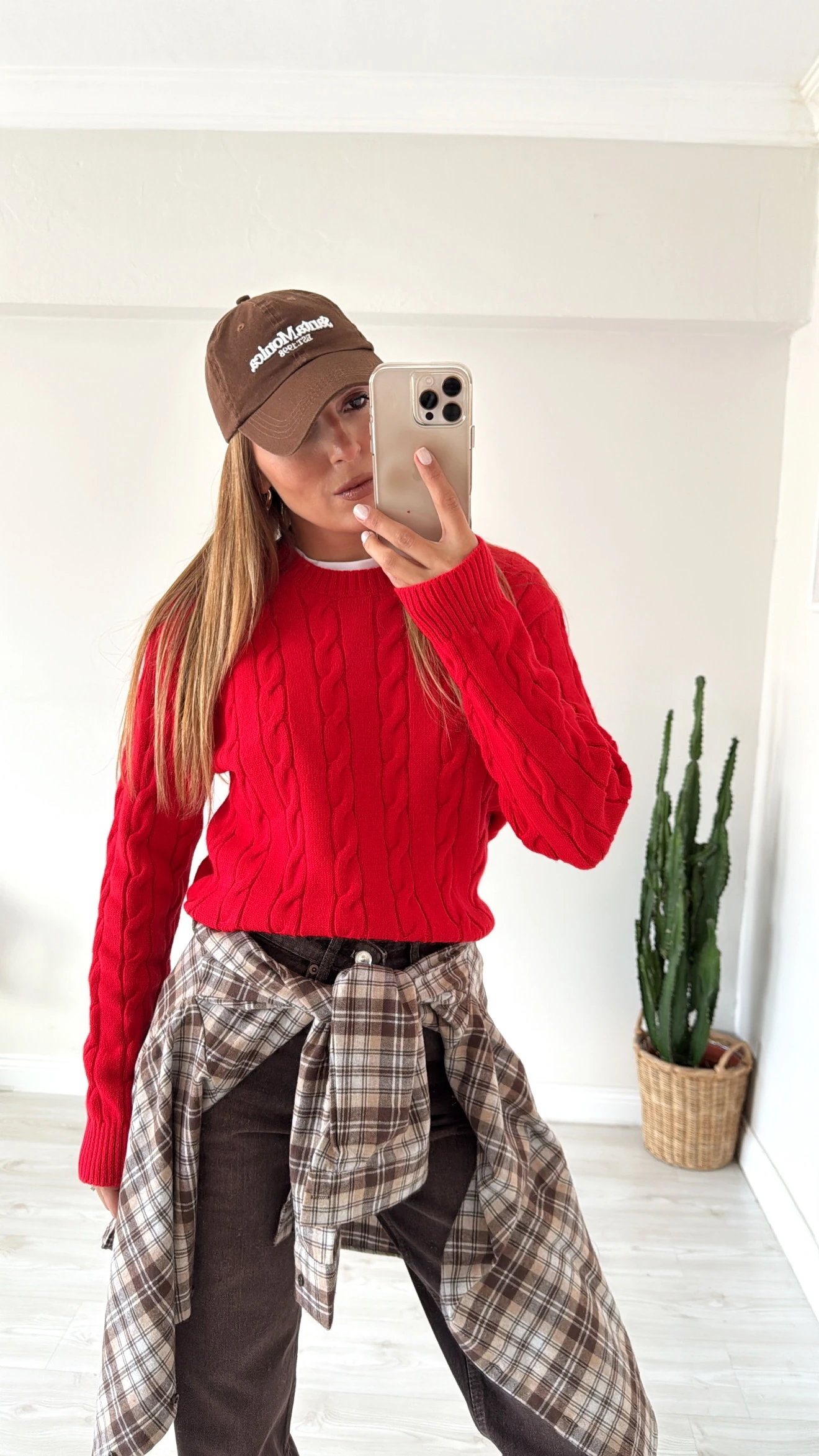 Saç Örgülü Kazak Kırmızı