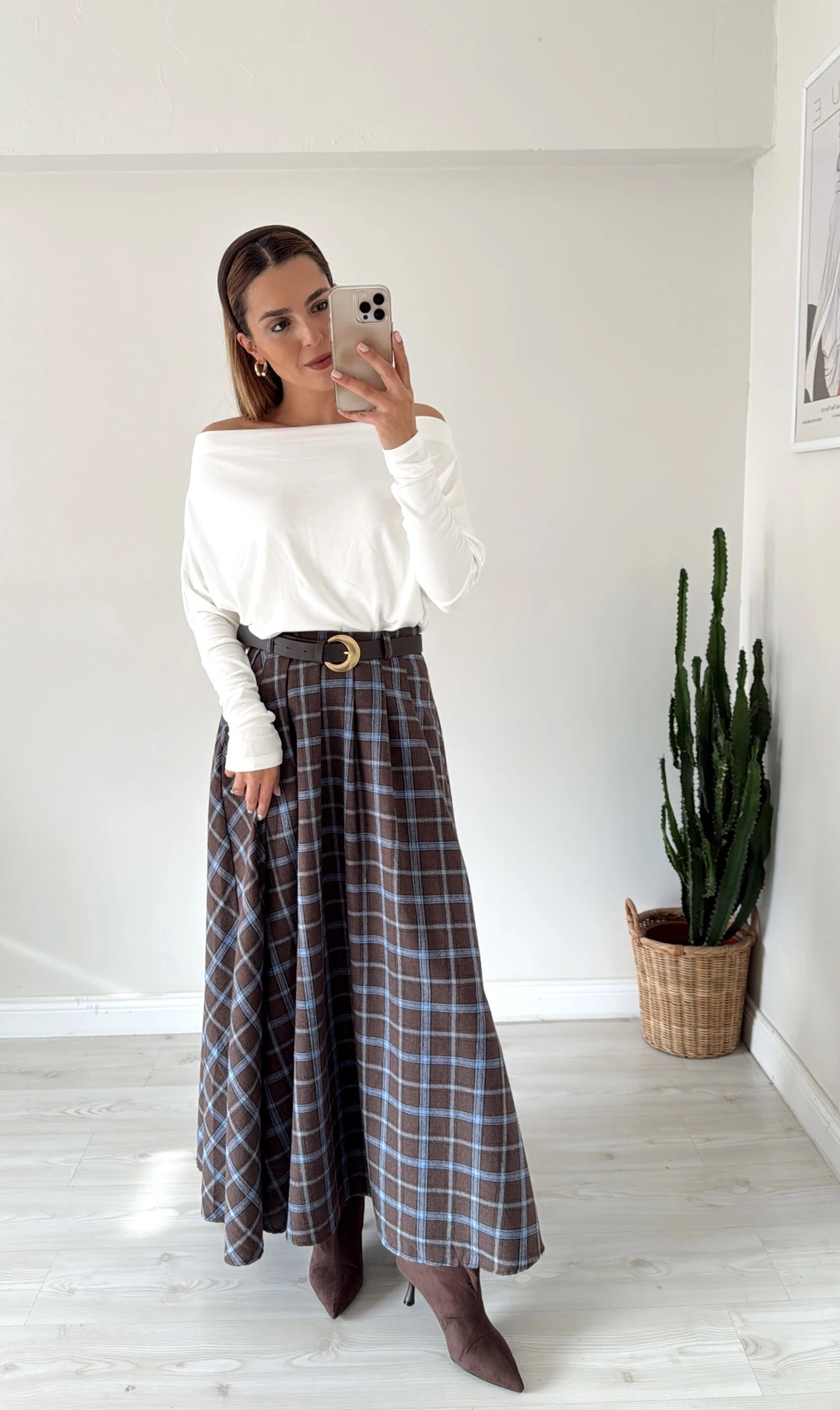 Ekoseli Kemerli Maxi Etek 